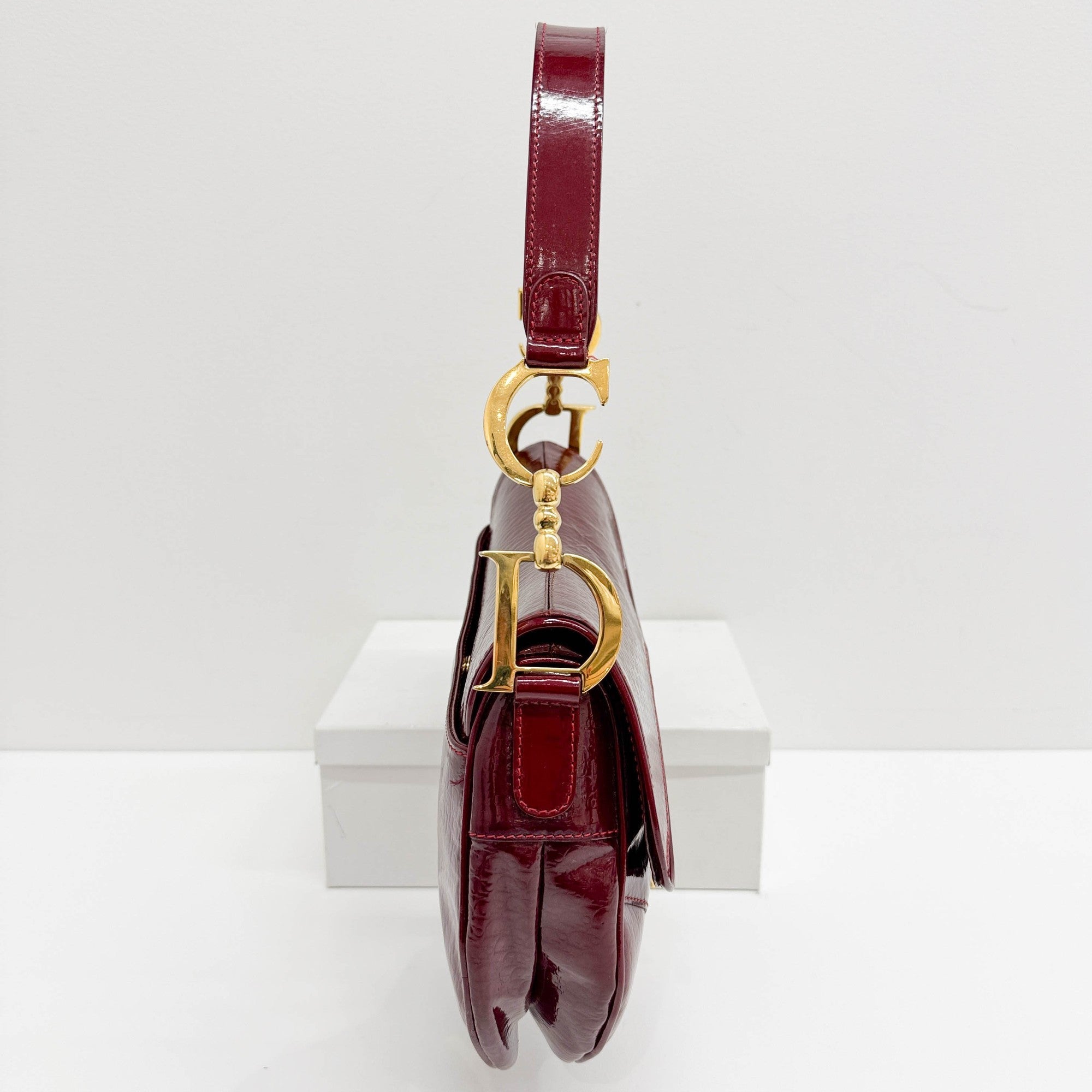 Saddle Red Trotter Patent Leather Shoulder Bag