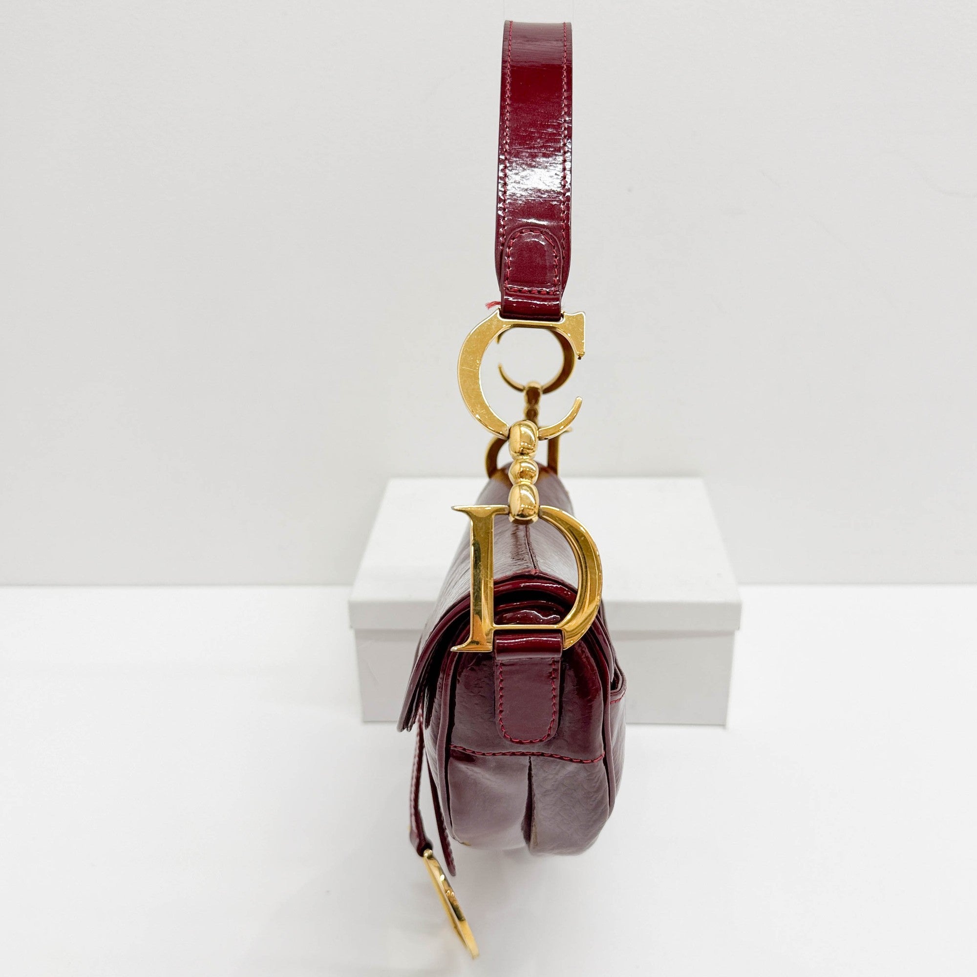 Saddle Red Trotter Patent Leather Shoulder Bag