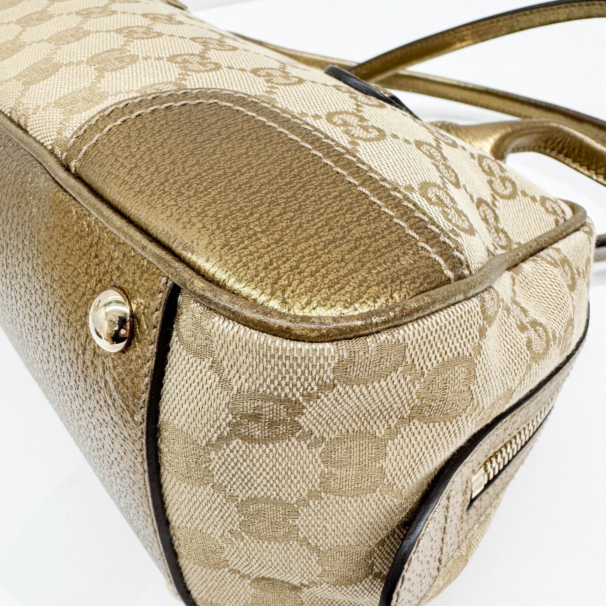 Princy Boston Gold Trim and Beige GG Canvas Shoulder Bag