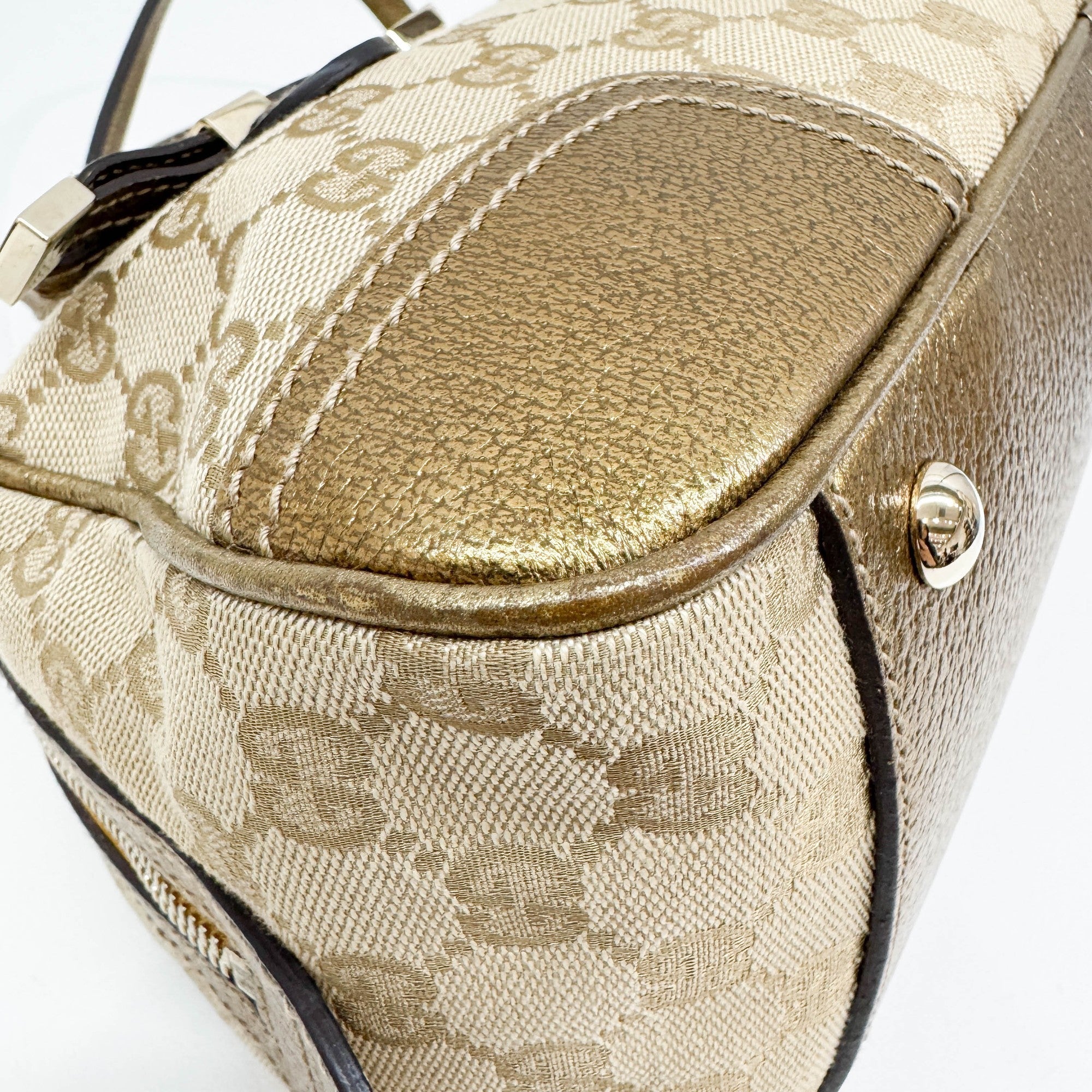 Princy Boston Gold Trim and Beige GG Canvas Shoulder Bag