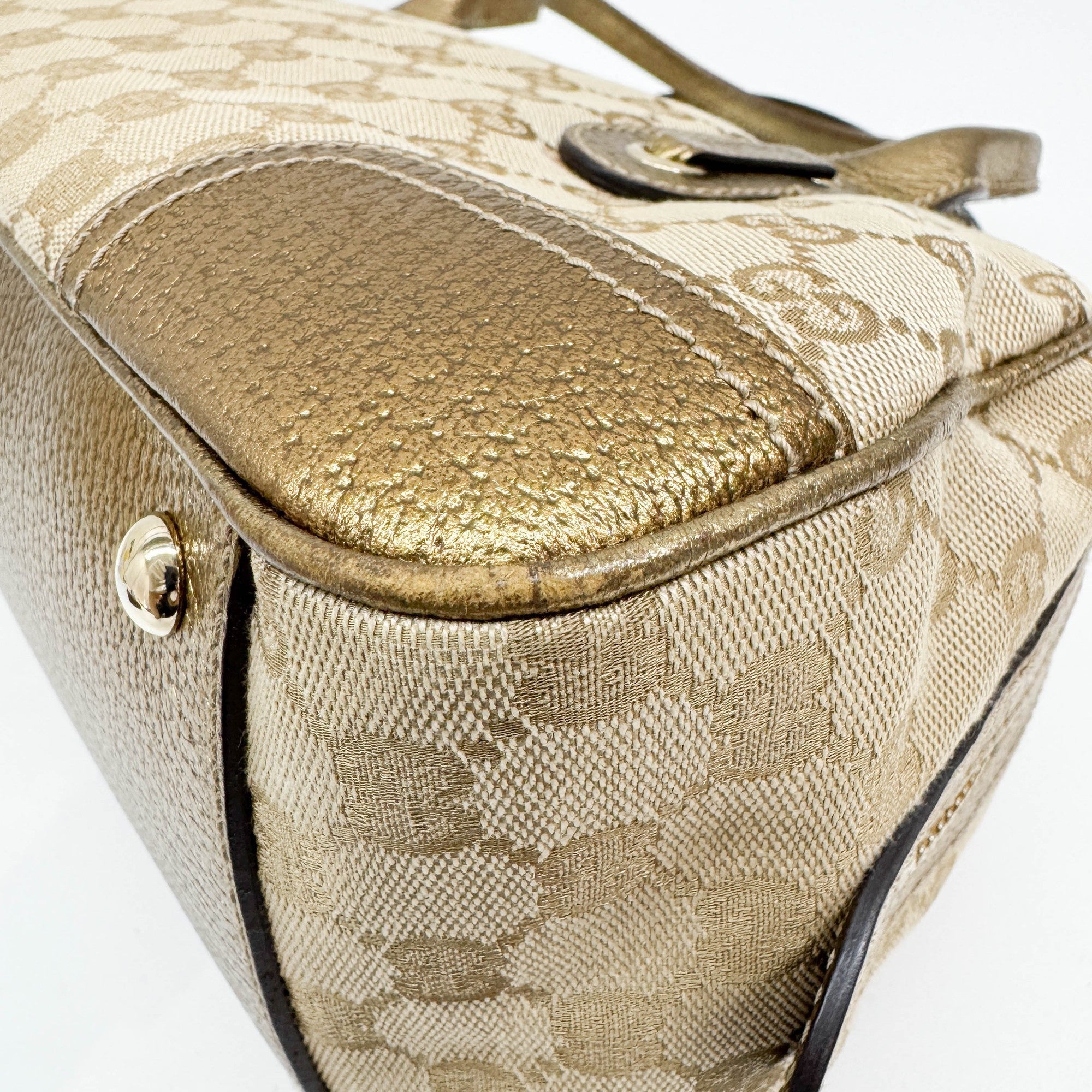 Princy Boston Gold Trim and Beige GG Canvas Shoulder Bag