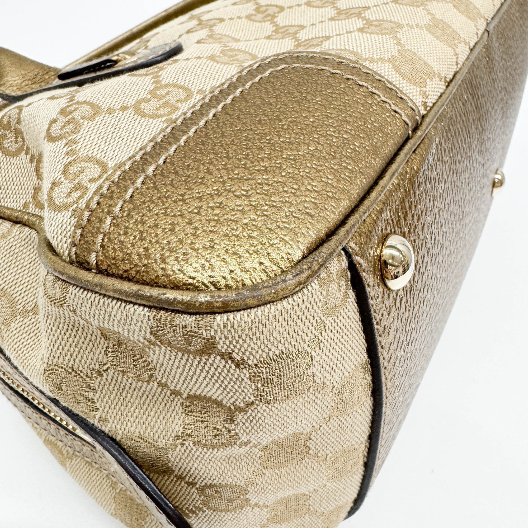 Princy Boston Gold Trim and Beige GG Canvas Shoulder Bag