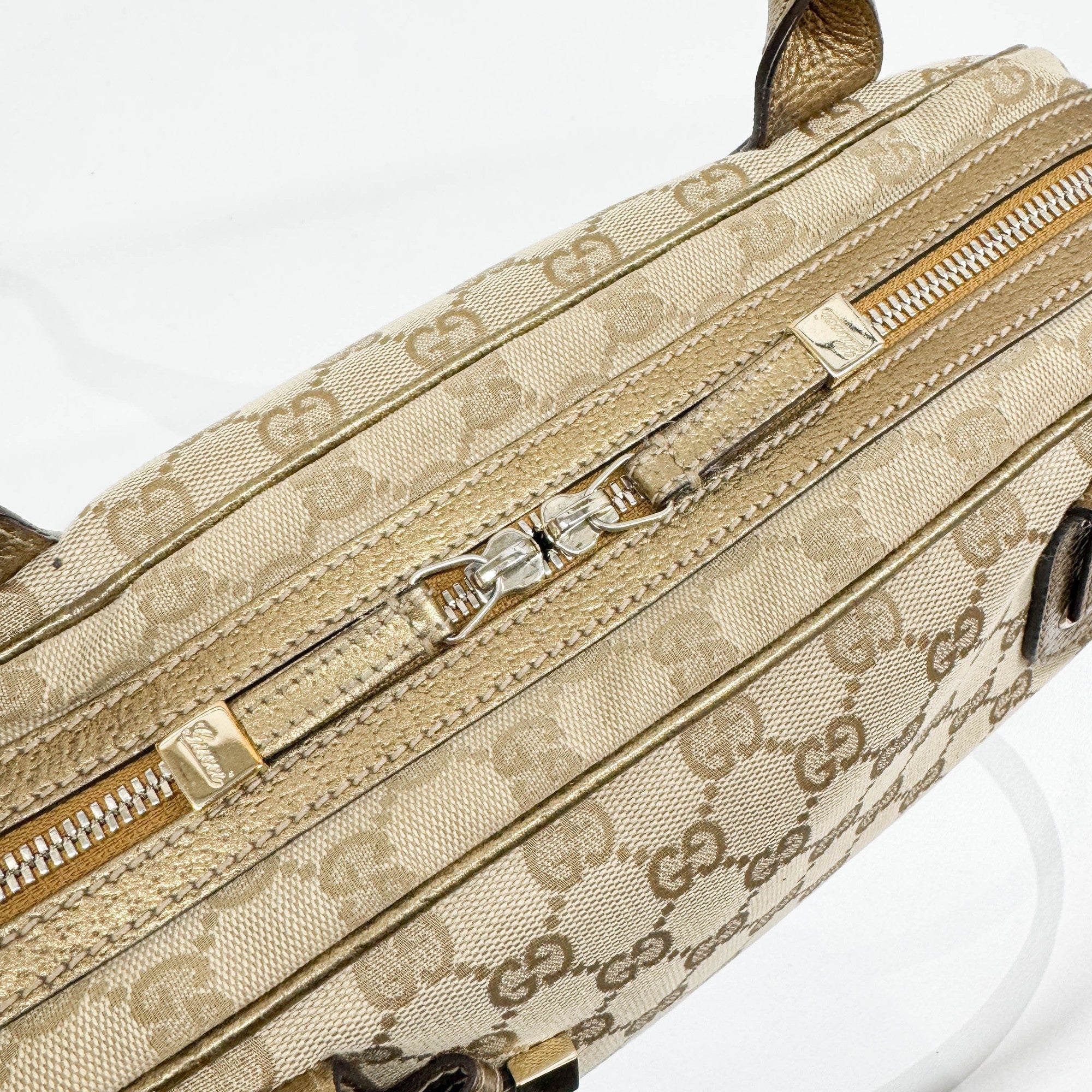 Princy Boston Gold Trim and Beige GG Canvas Shoulder Bag