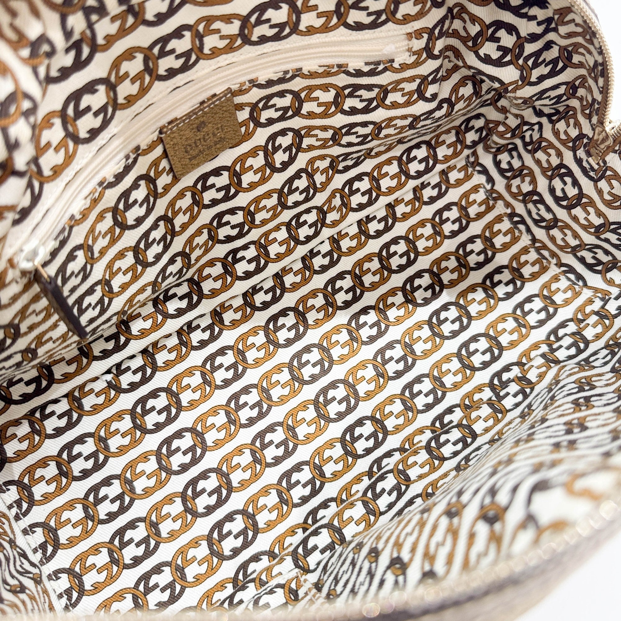 Princy Boston Gold Trim and Beige GG Canvas Shoulder Bag