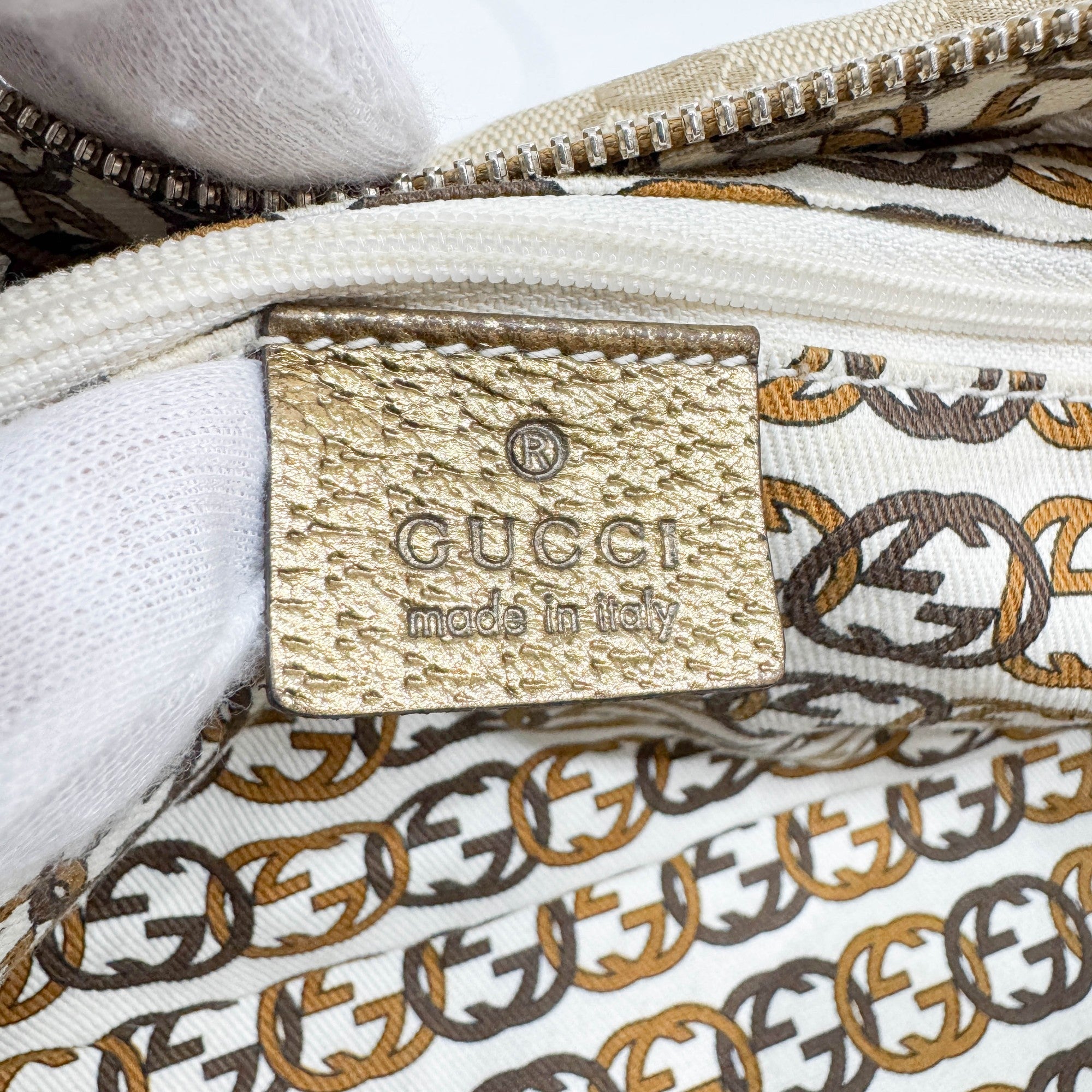 Princy Boston Gold Trim and Beige GG Canvas Shoulder Bag