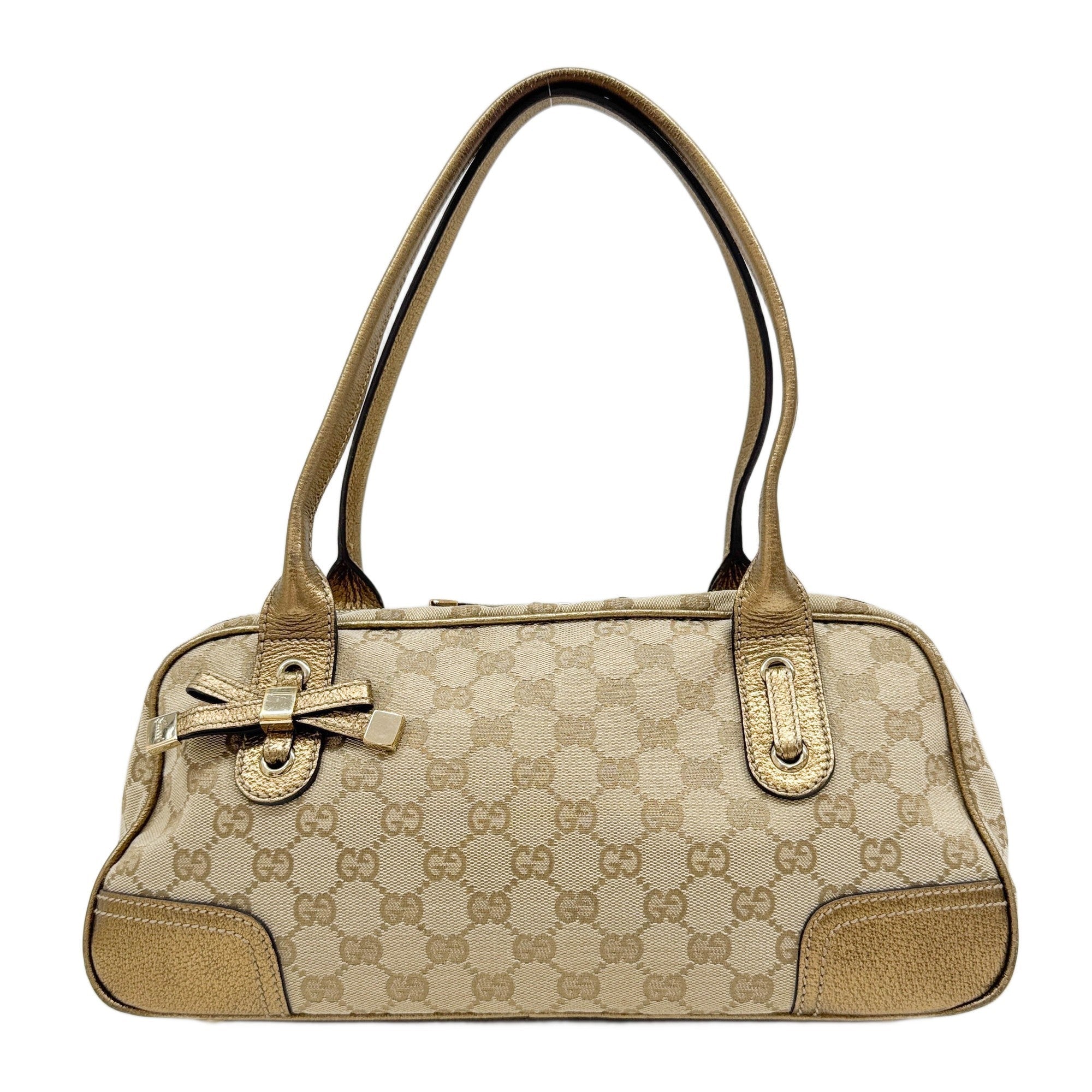 Princy Boston Gold Trim and Beige GG Canvas Shoulder Bag