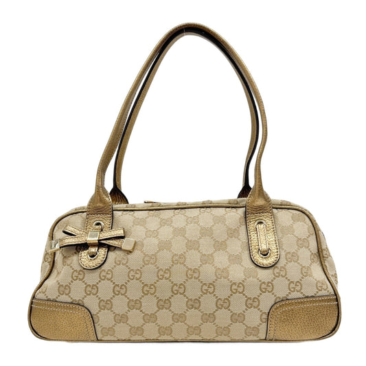 Princy Boston Gold Trim and Beige GG Canvas Shoulder Bag