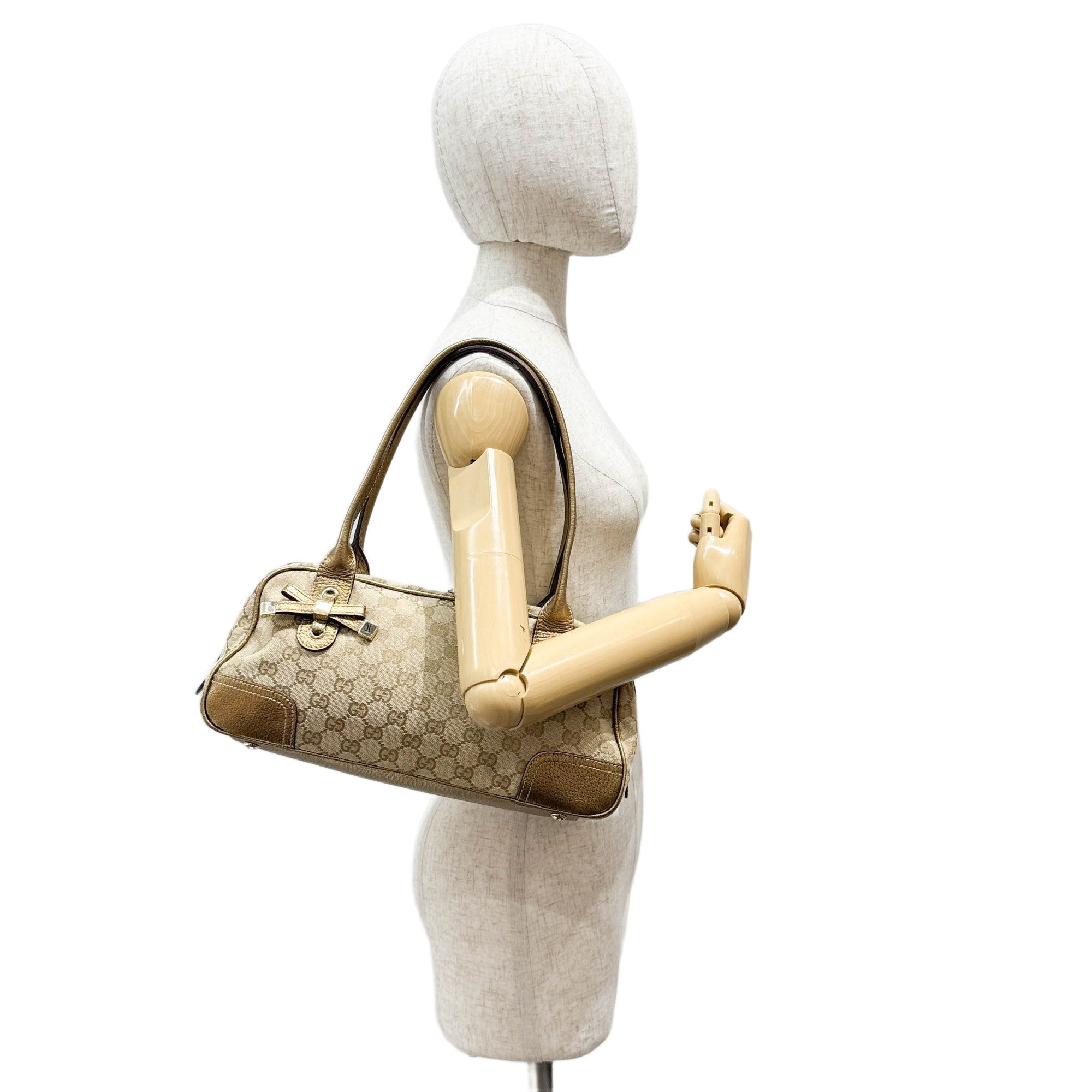 Princy Boston Gold Trim and Beige GG Canvas Shoulder Bag