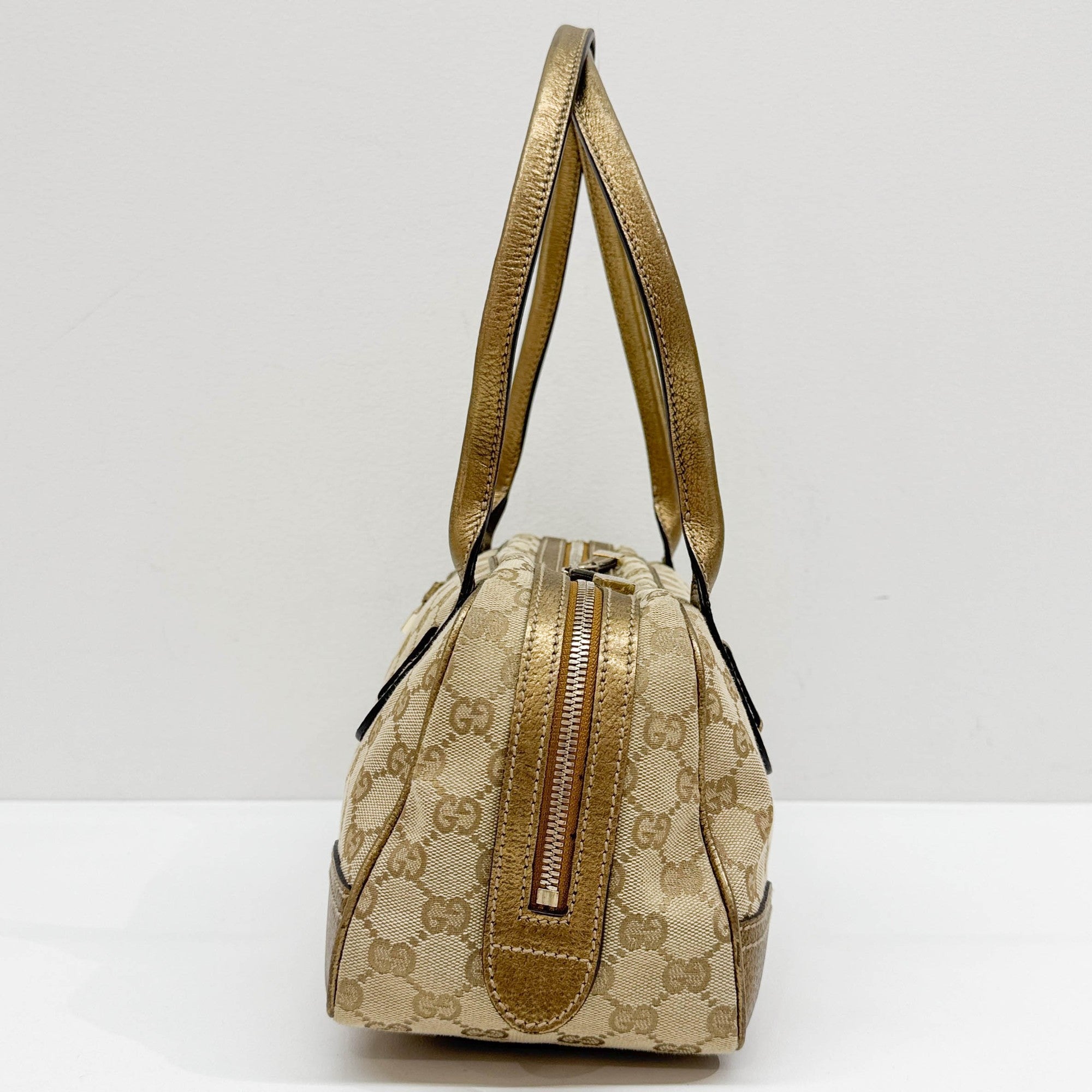 Princy Boston Gold Trim and Beige GG Canvas Shoulder Bag
