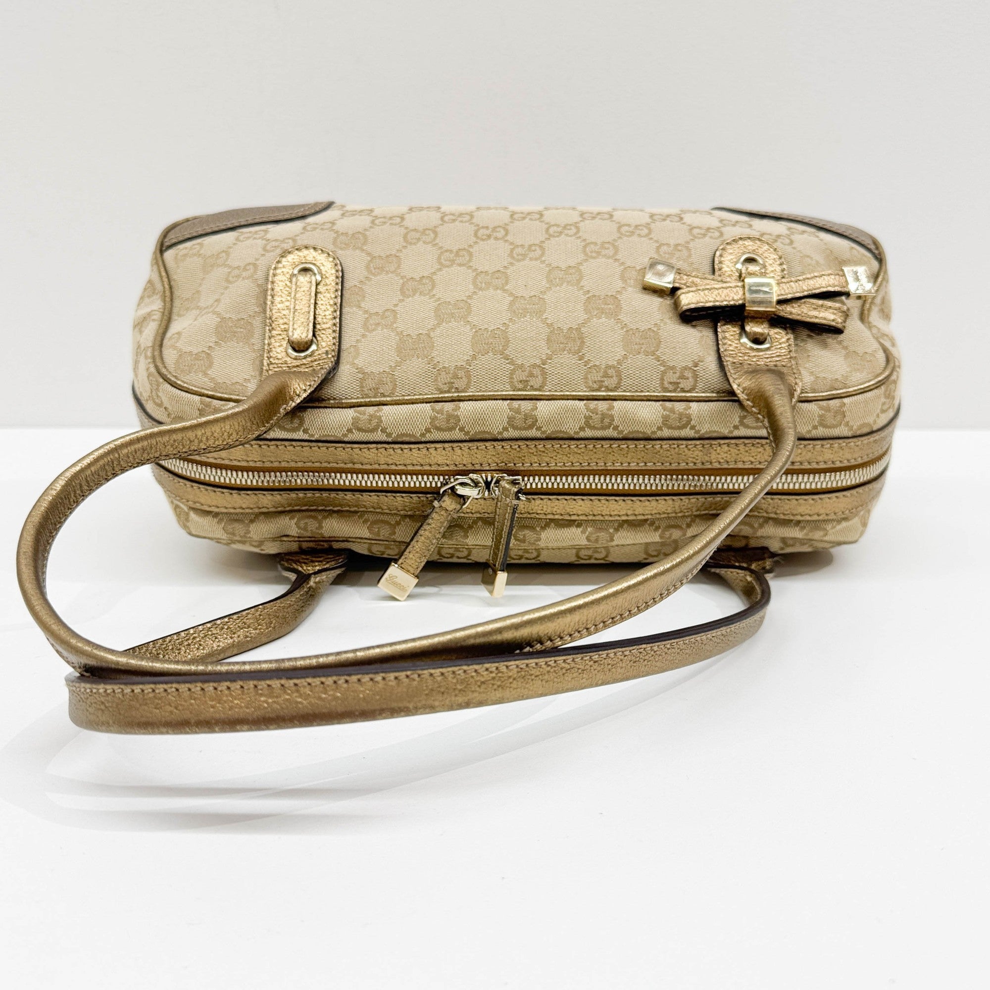 Princy Boston Gold Trim and Beige GG Canvas Shoulder Bag