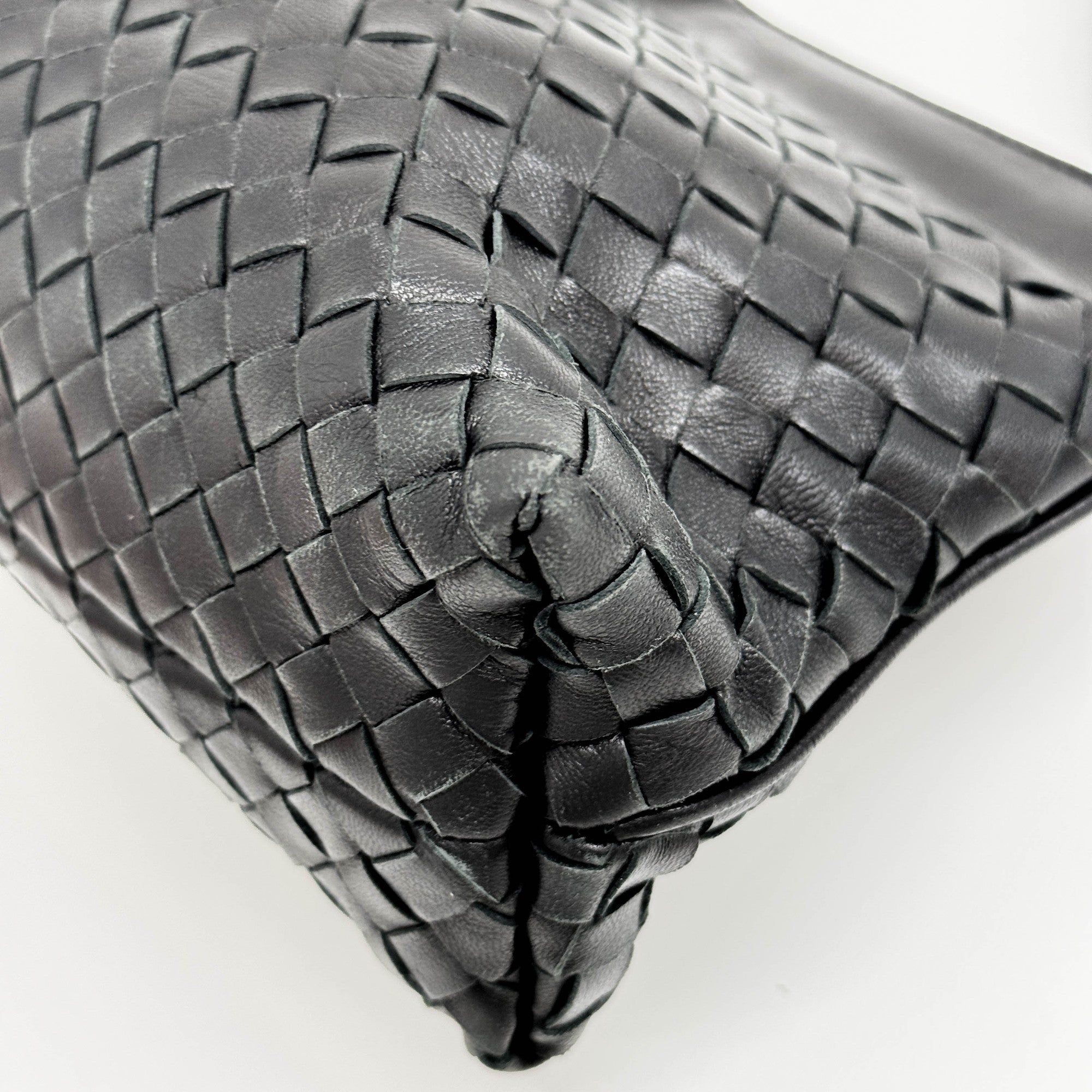 Black Intrecciato Leather Shoulder Bag