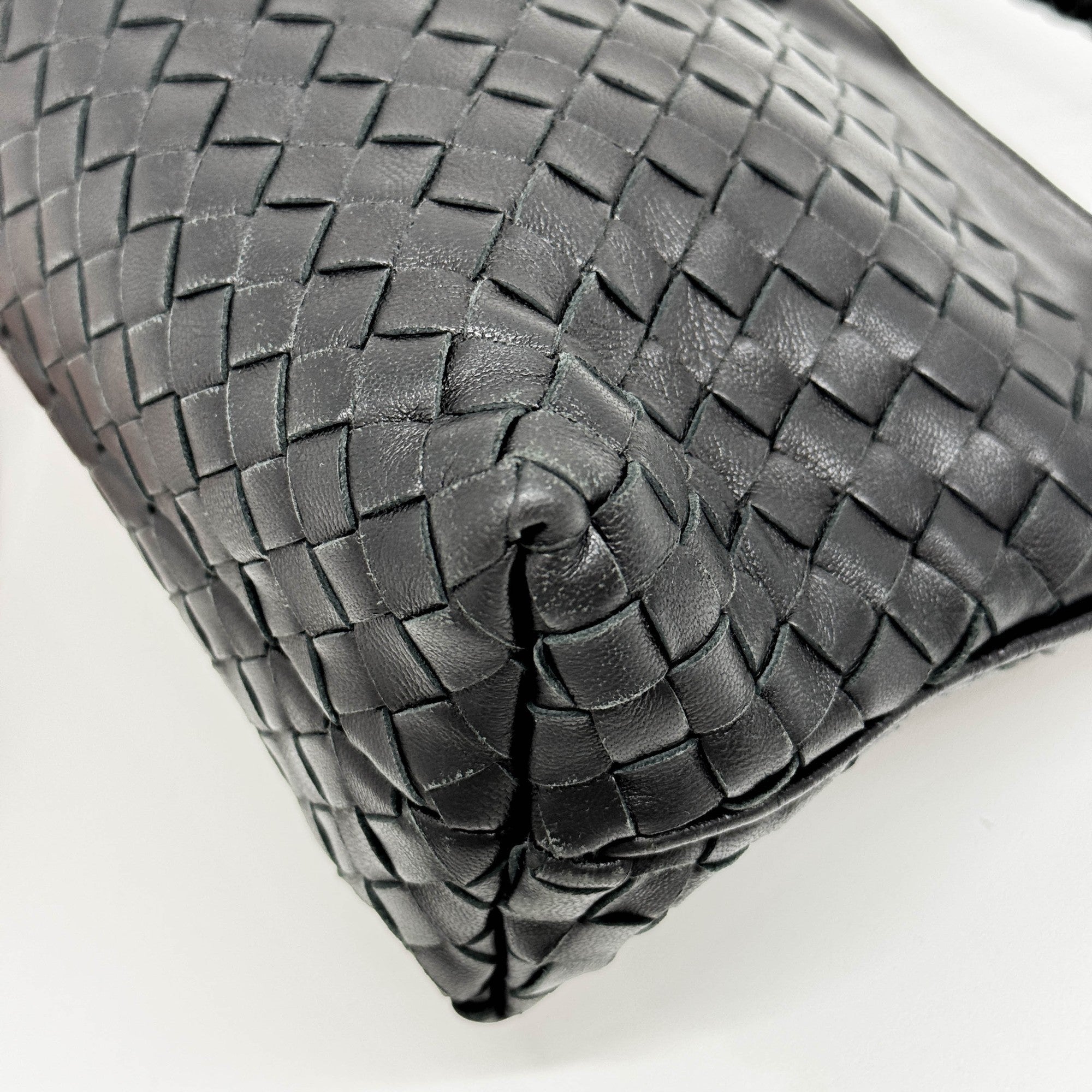 Black Intrecciato Leather Shoulder Bag