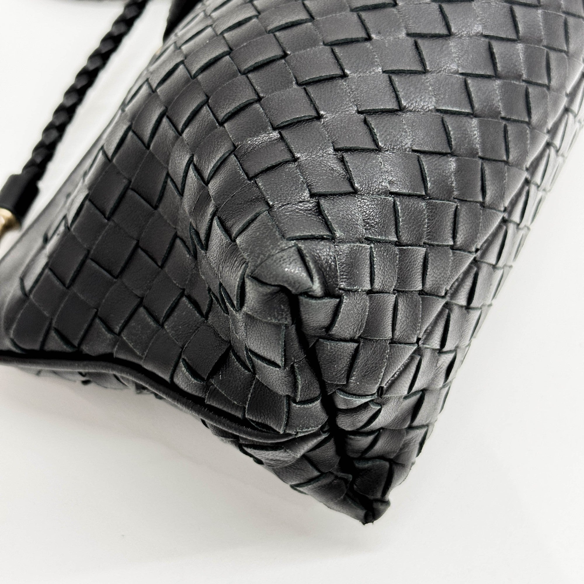 Black Intrecciato Leather Shoulder Bag