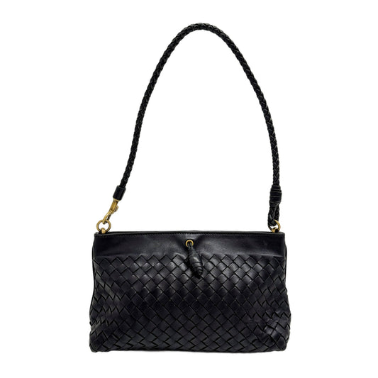 Black Intrecciato Leather Shoulder Bag