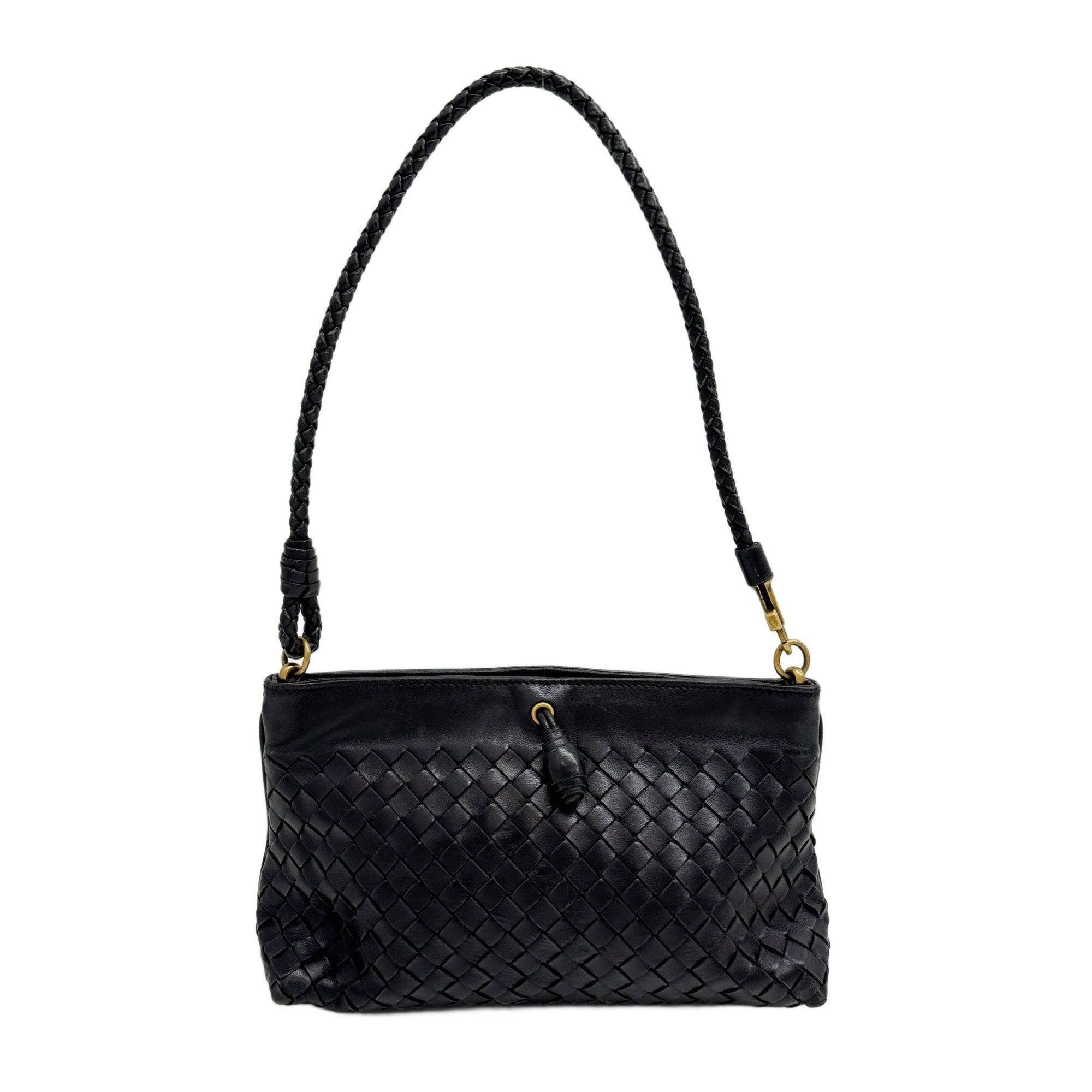 Black Intrecciato Leather Shoulder Bag
