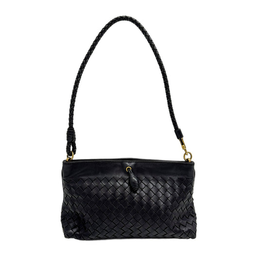 Black Intrecciato Leather Shoulder Bag