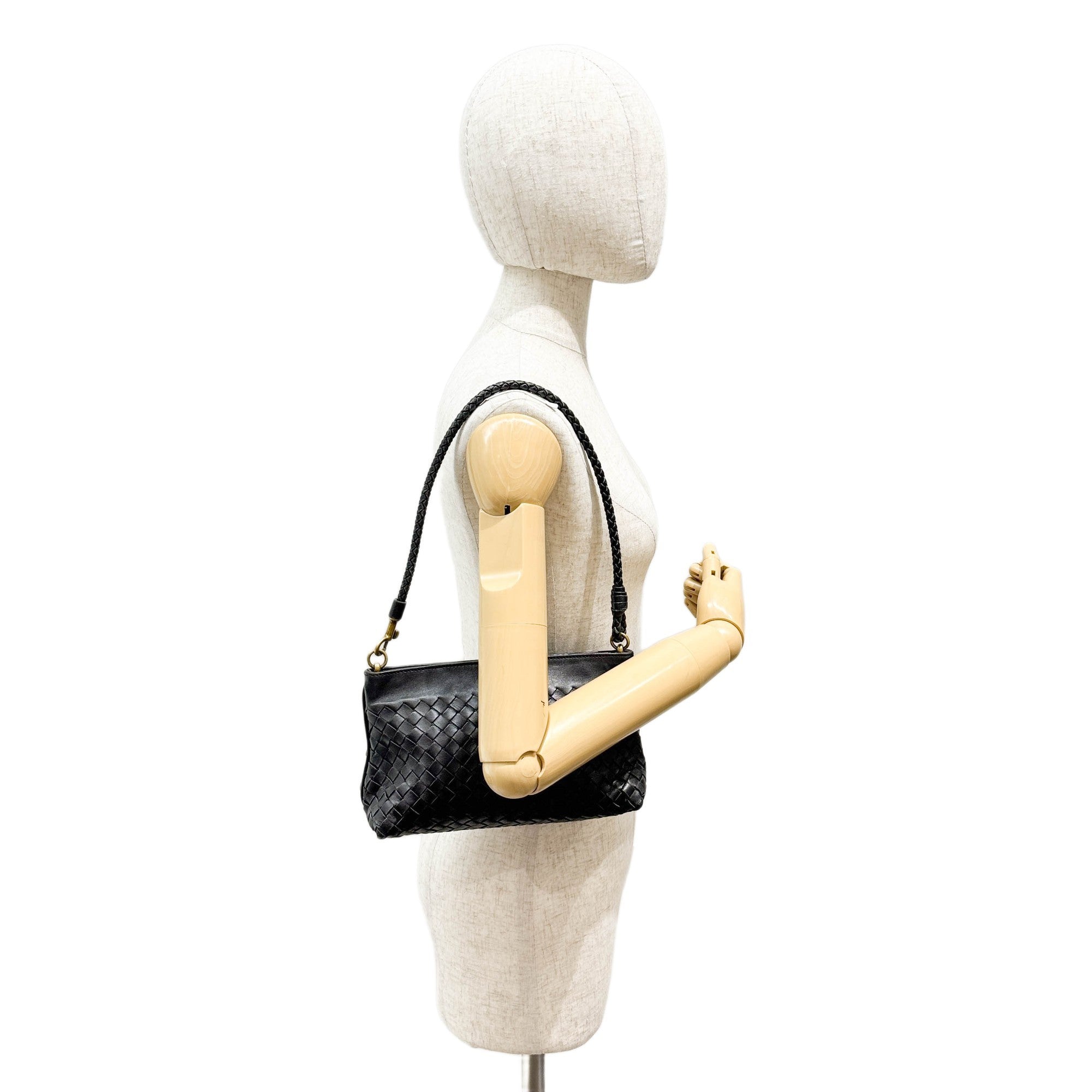 Black Intrecciato Leather Shoulder Bag