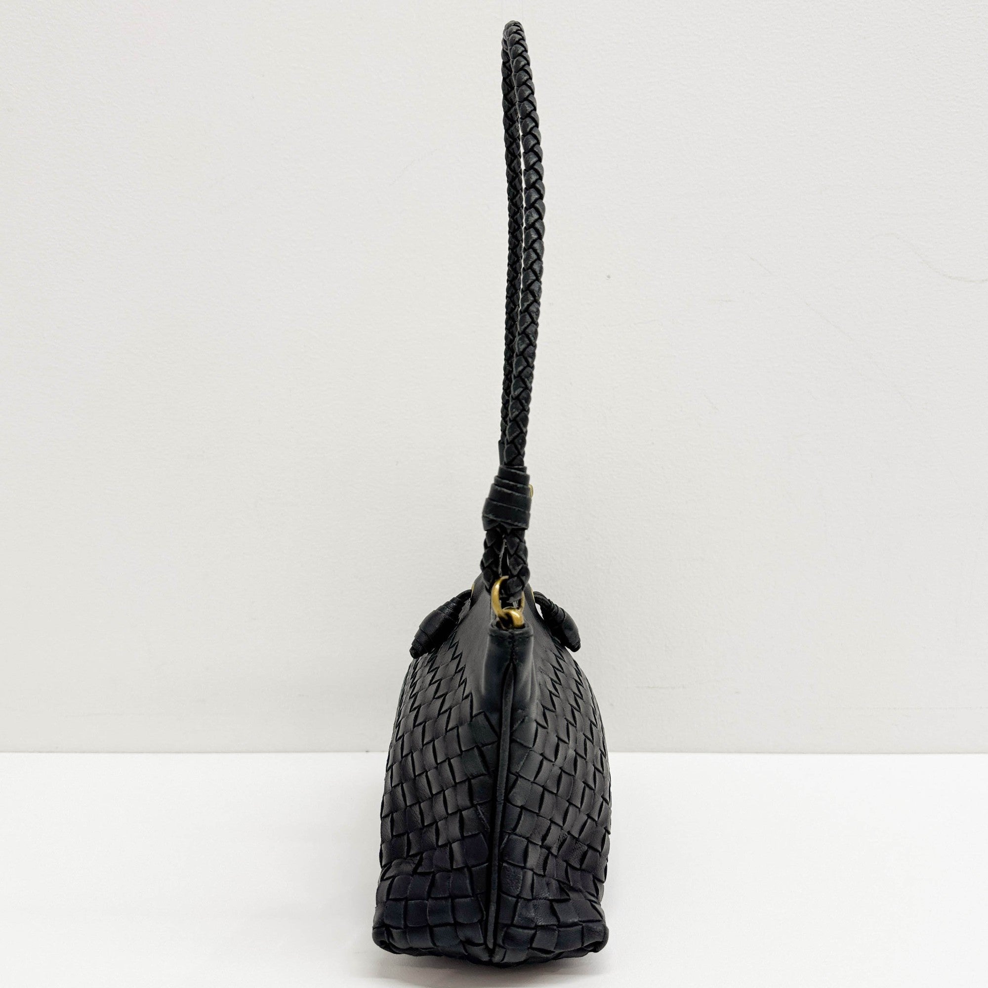 Black Intrecciato Leather Shoulder Bag