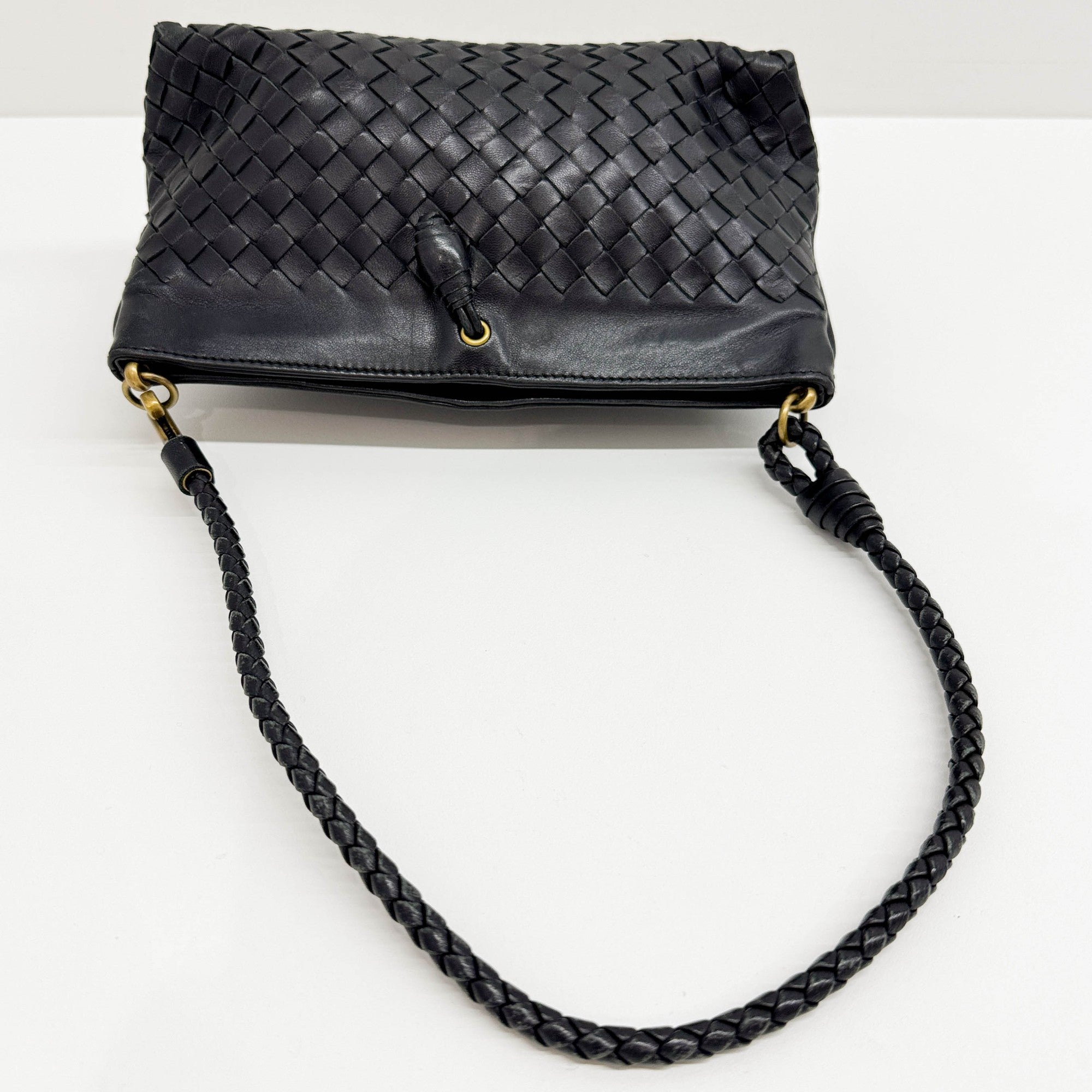 Black Intrecciato Leather Shoulder Bag
