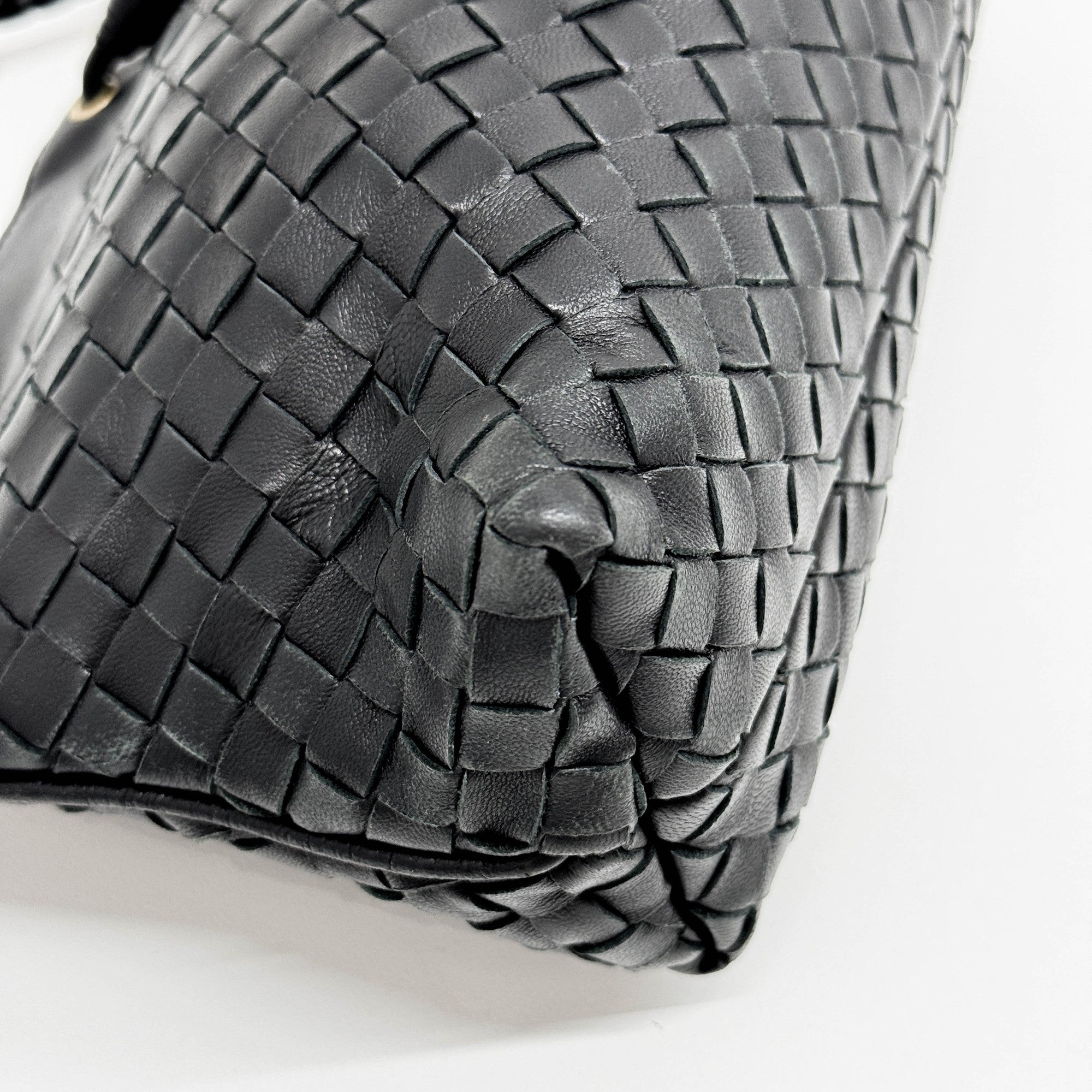 Black Intrecciato Leather Shoulder Bag