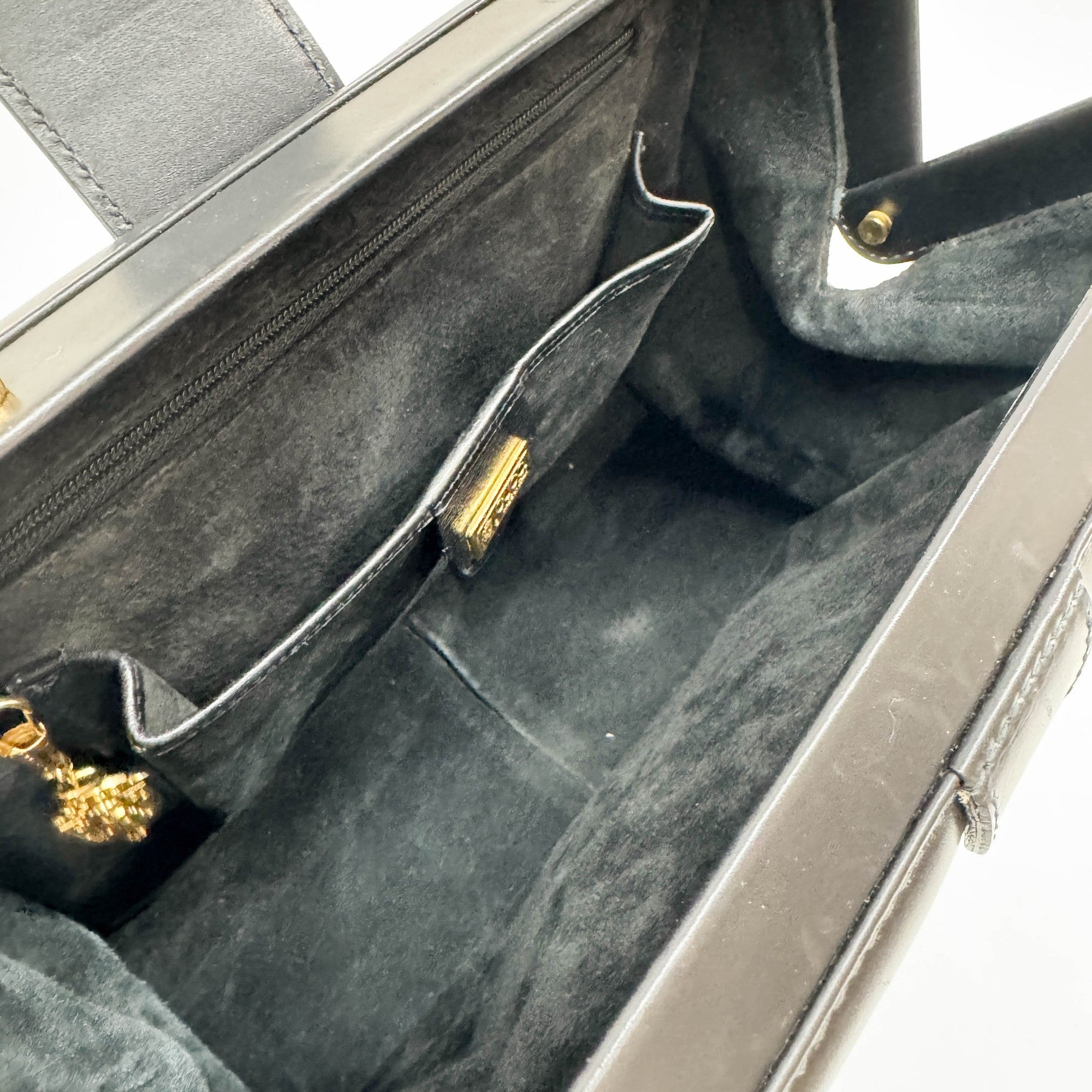 Bamboo Black Leather Hand Bag