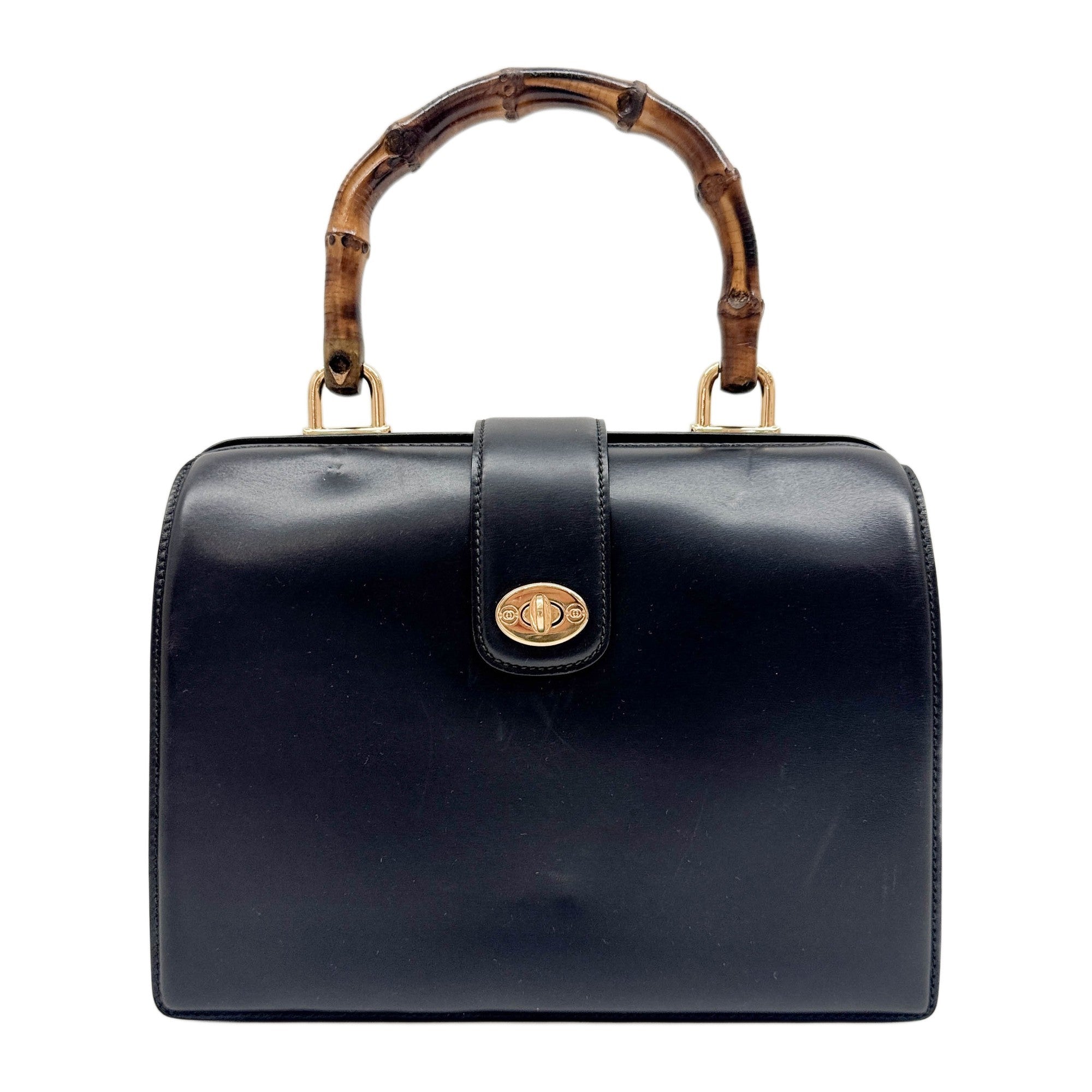 Bamboo Black Leather Hand Bag