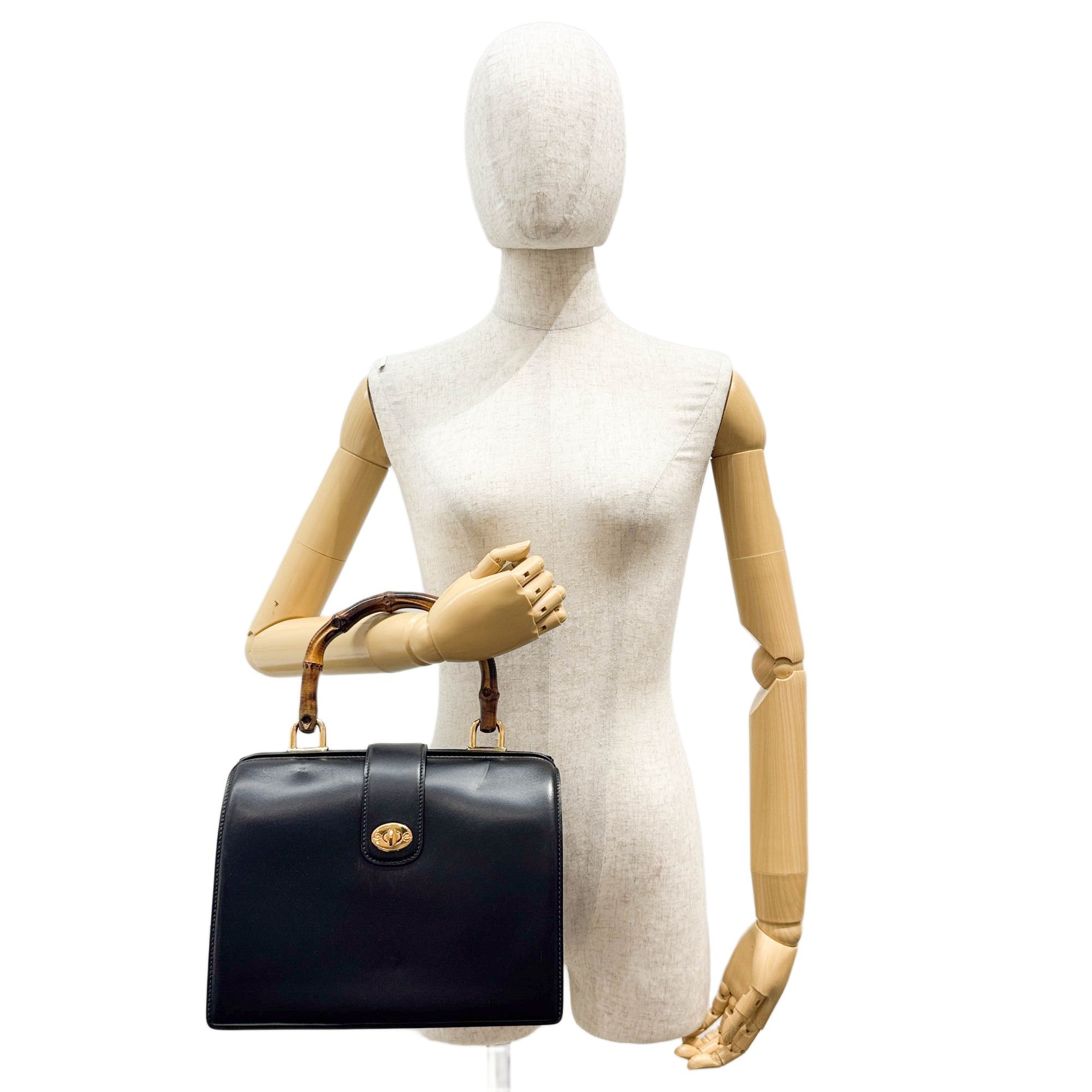 Bamboo Black Leather Hand Bag