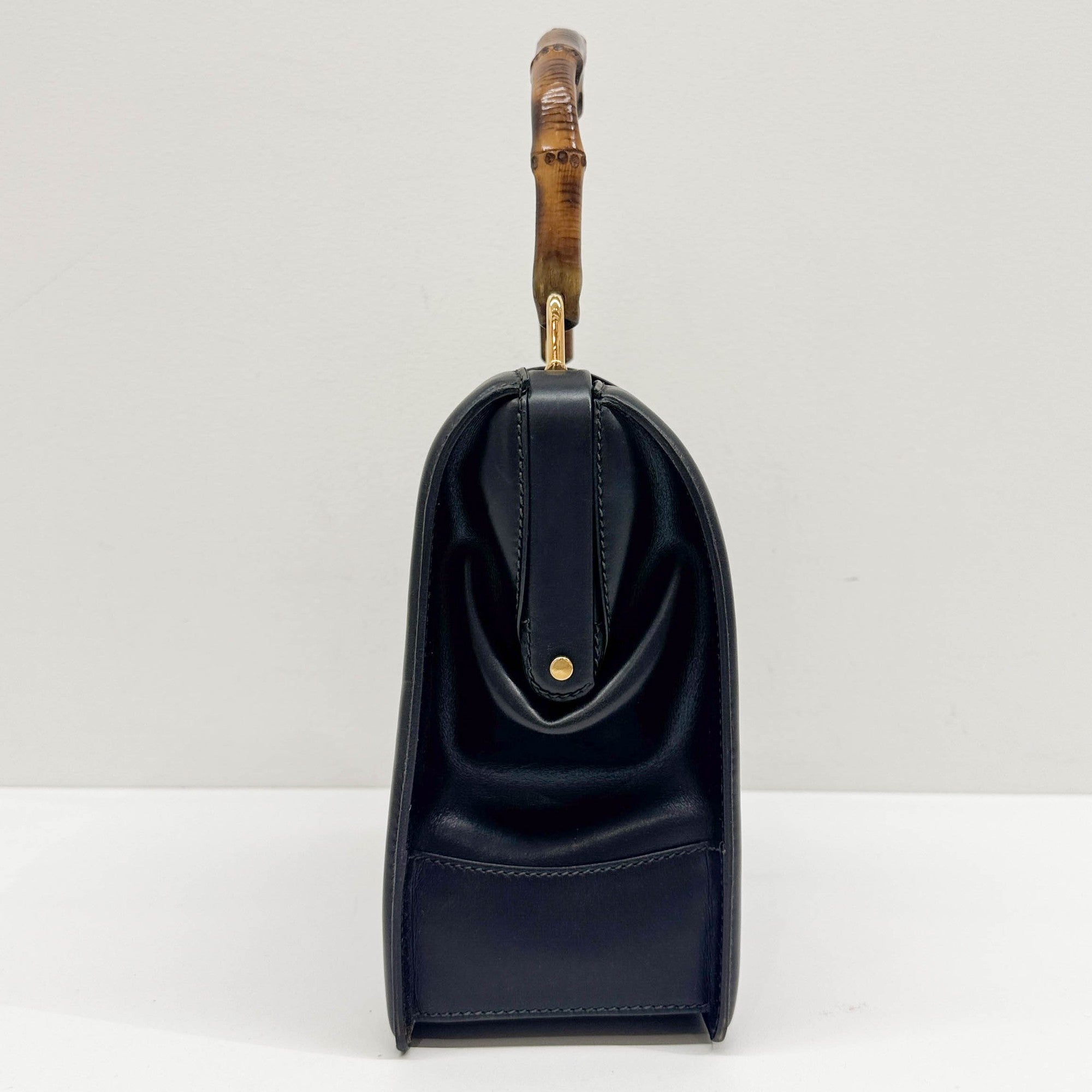 Bamboo Black Leather Hand Bag