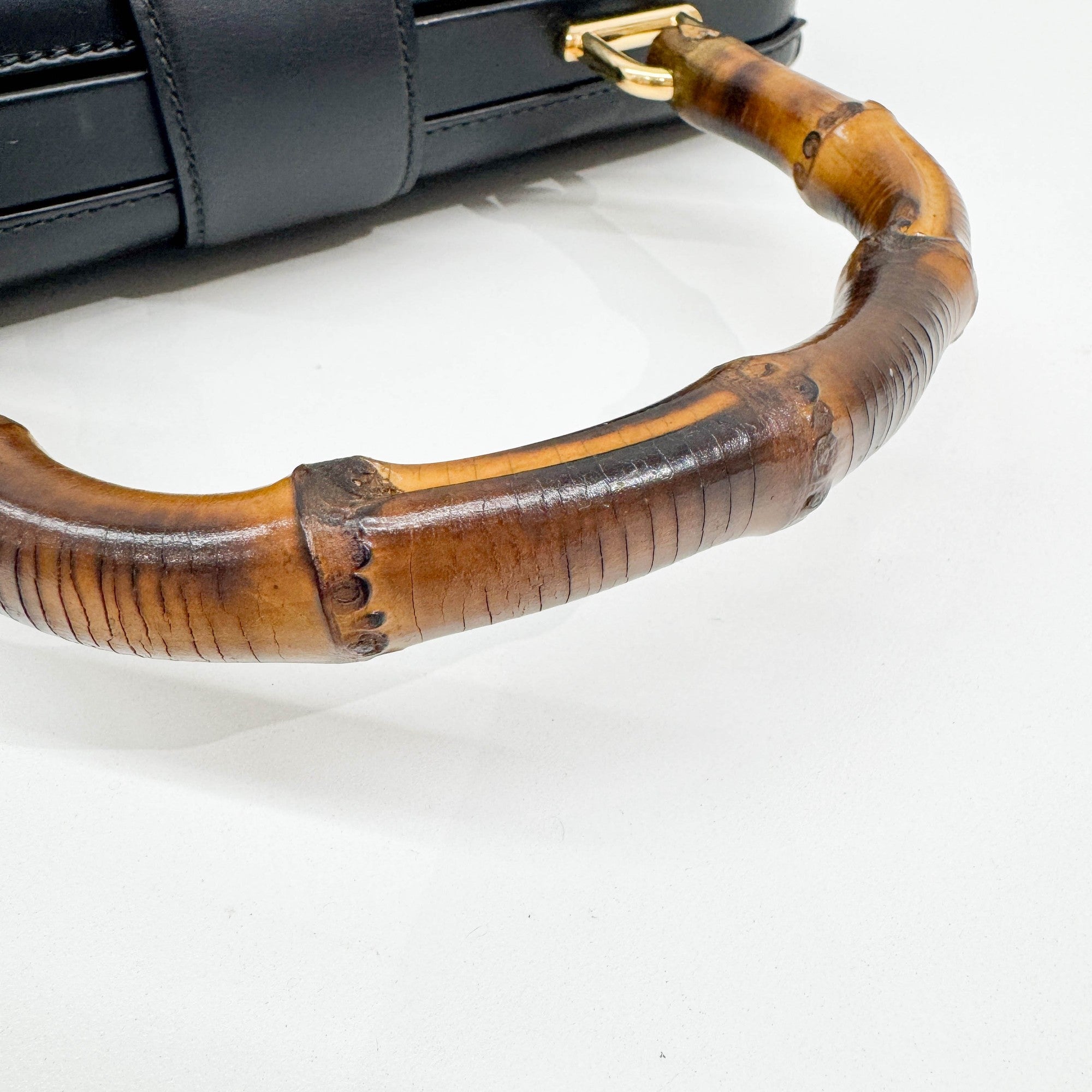 Bamboo Black Leather Hand Bag