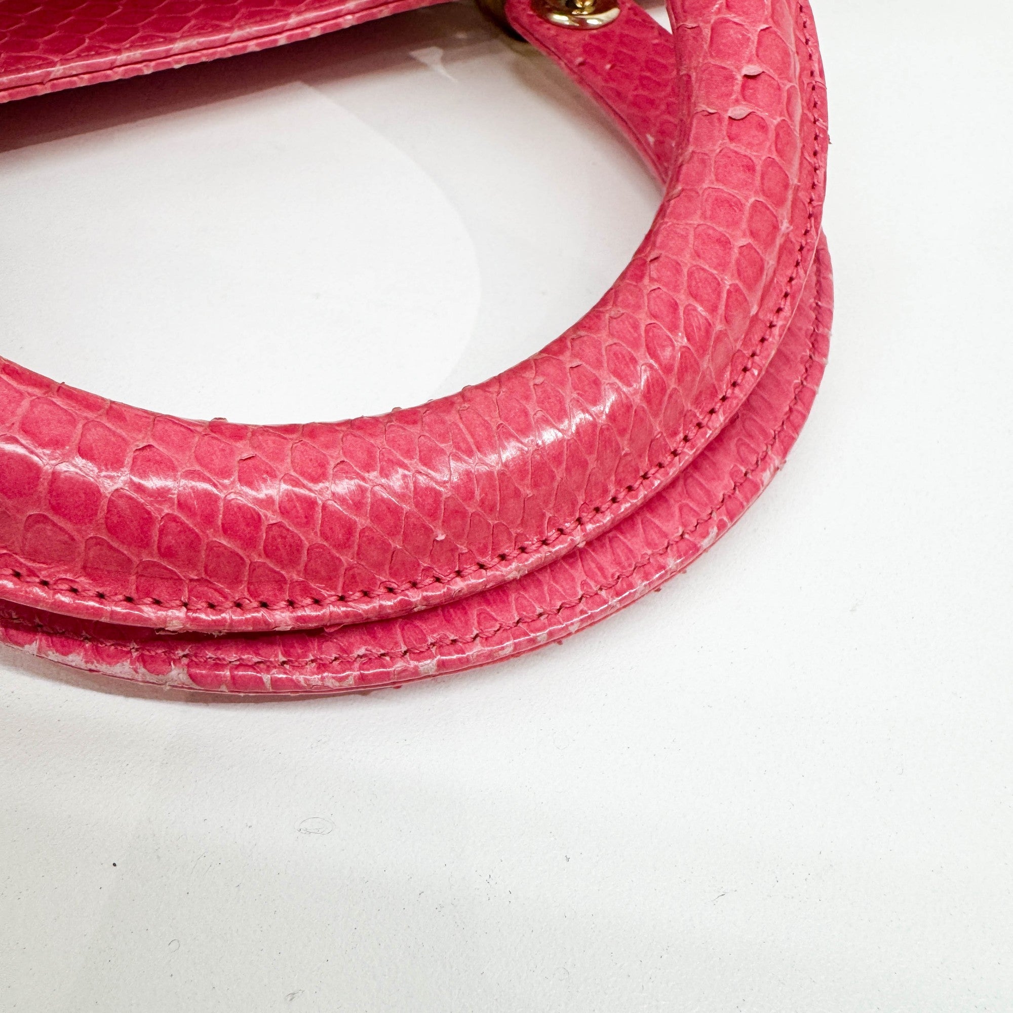 Lady Dior Pink Python Embossed Leather Two Way Bag