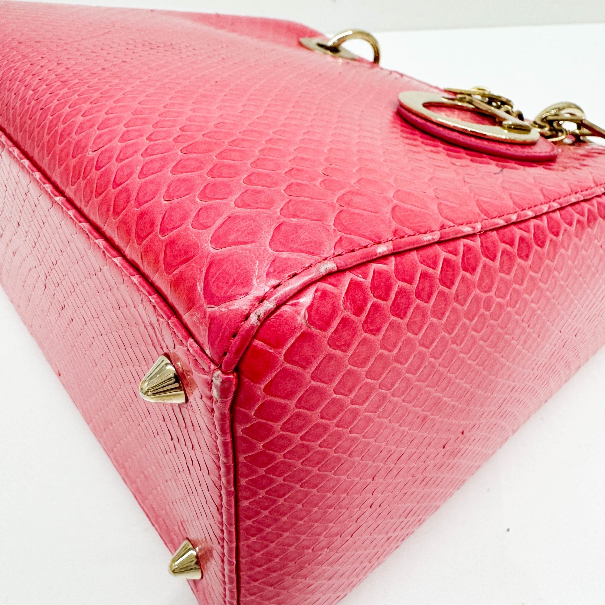 Lady Dior Pink Python Embossed Leather Two Way Bag