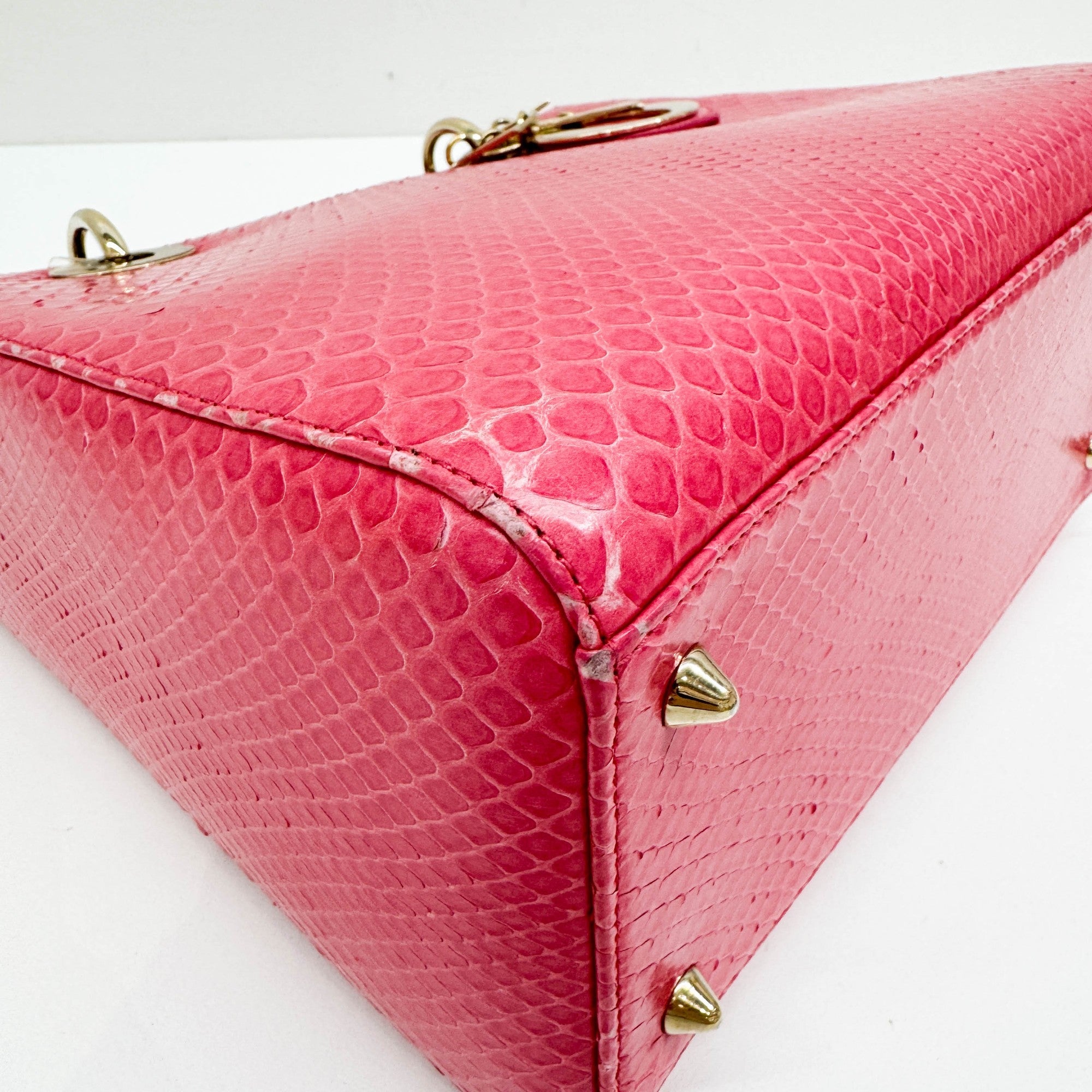 Lady Dior Pink Python Embossed Leather Two Way Bag