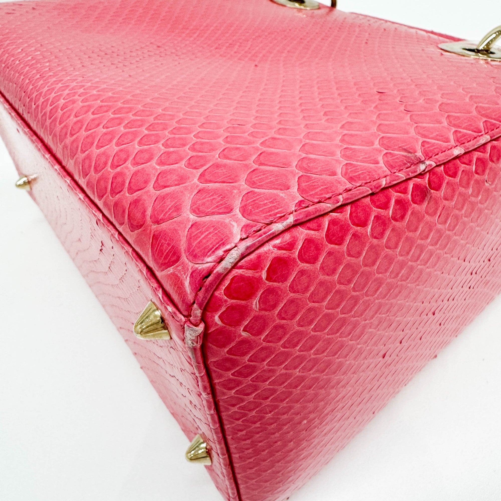 Lady Dior Pink Python Embossed Leather Two Way Bag