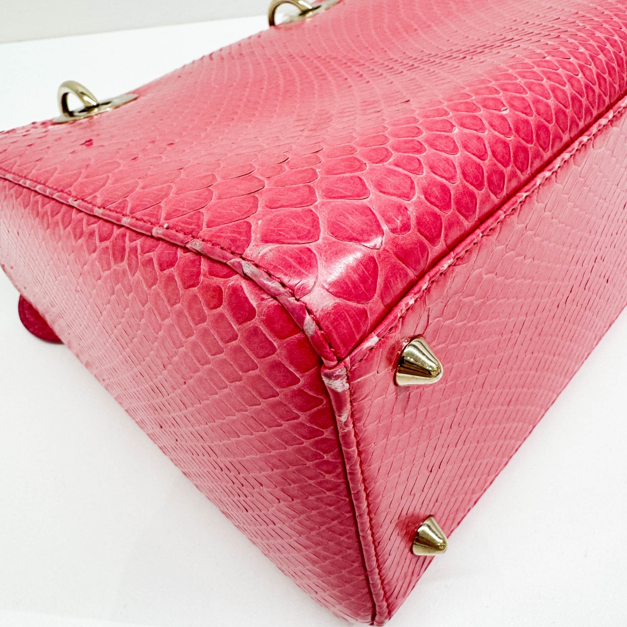 Lady Dior Pink Python Embossed Leather Two Way Bag