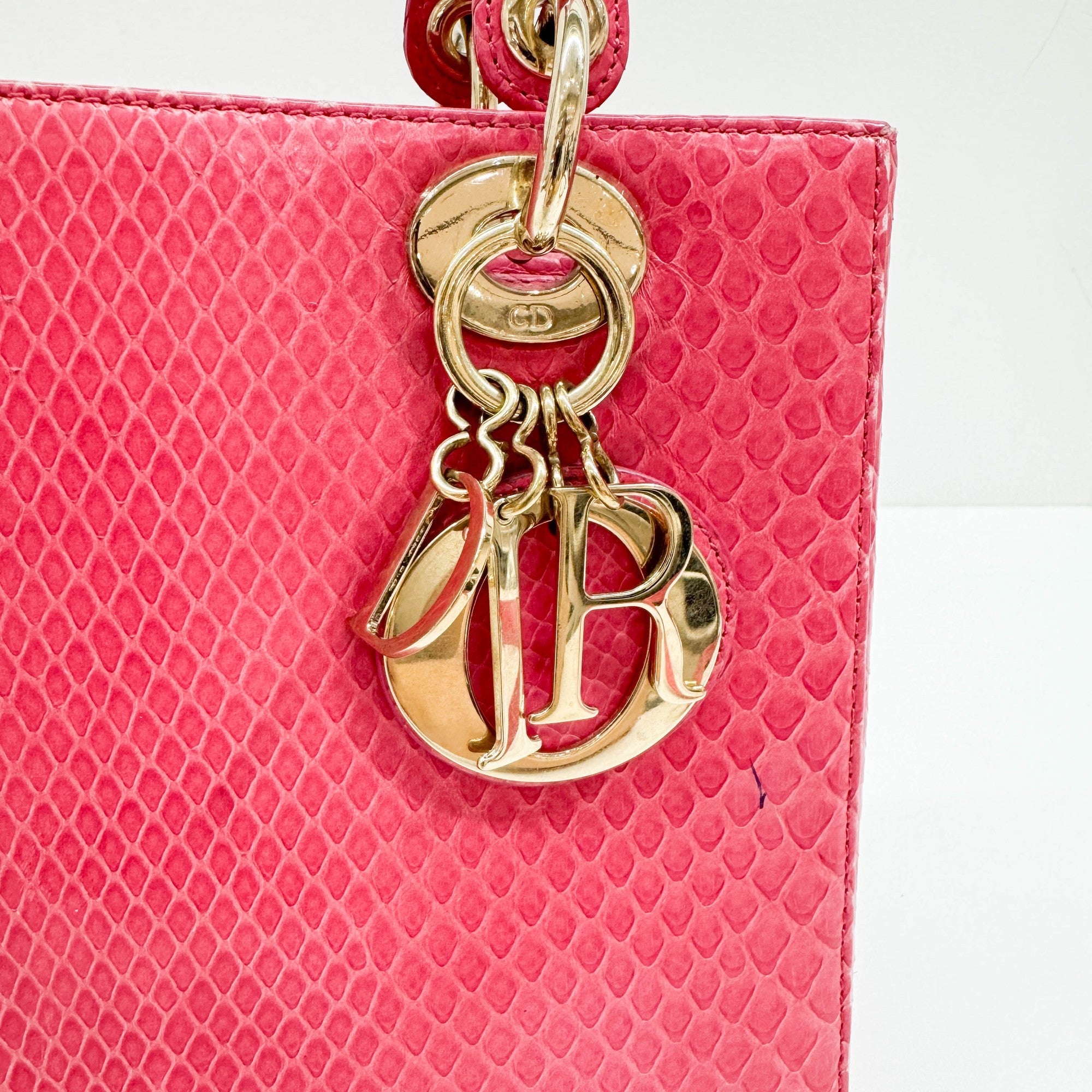 Lady Dior Pink Python Embossed Leather Two Way Bag