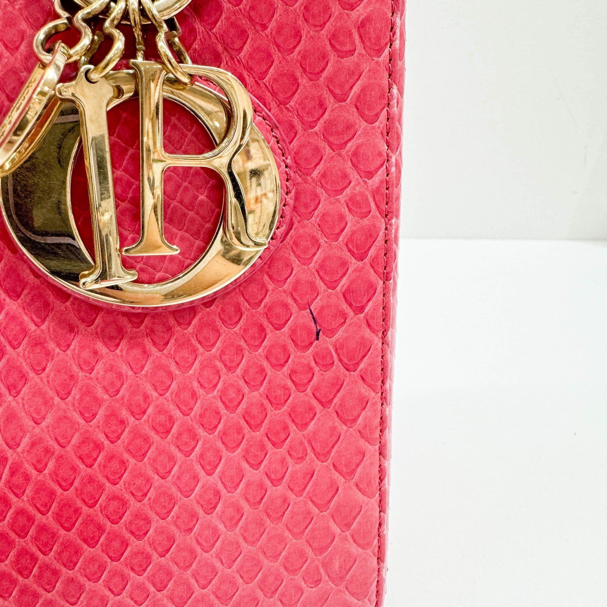 Lady Dior Pink Python Embossed Leather Two Way Bag