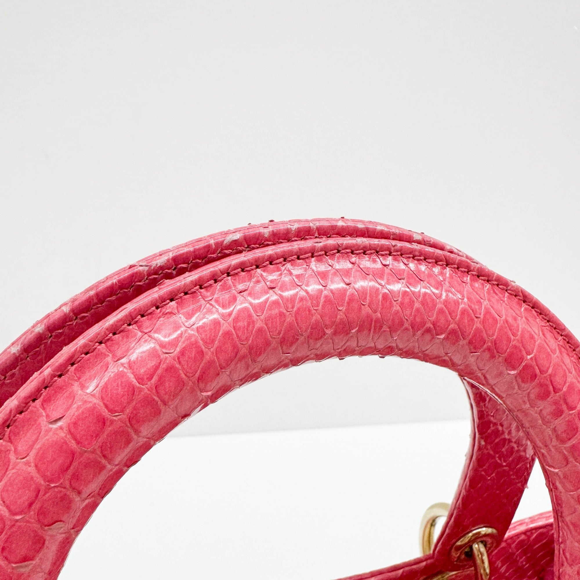 Lady Dior Pink Python Embossed Leather Two Way Bag