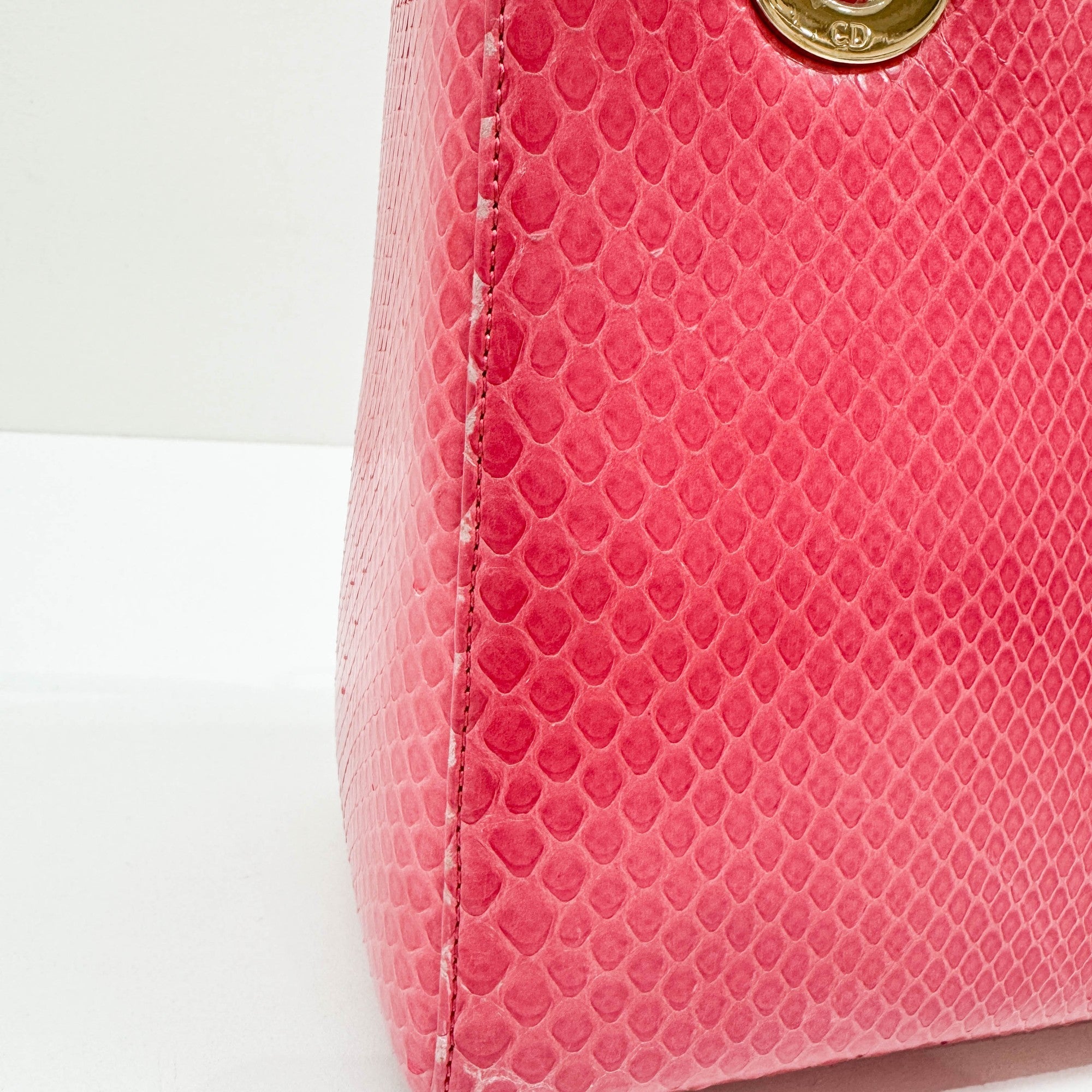 Lady Dior Pink Python Embossed Leather Two Way Bag