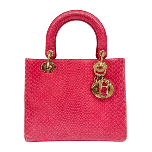 Lady Dior Pink Python Embossed Leather Two Way Bag