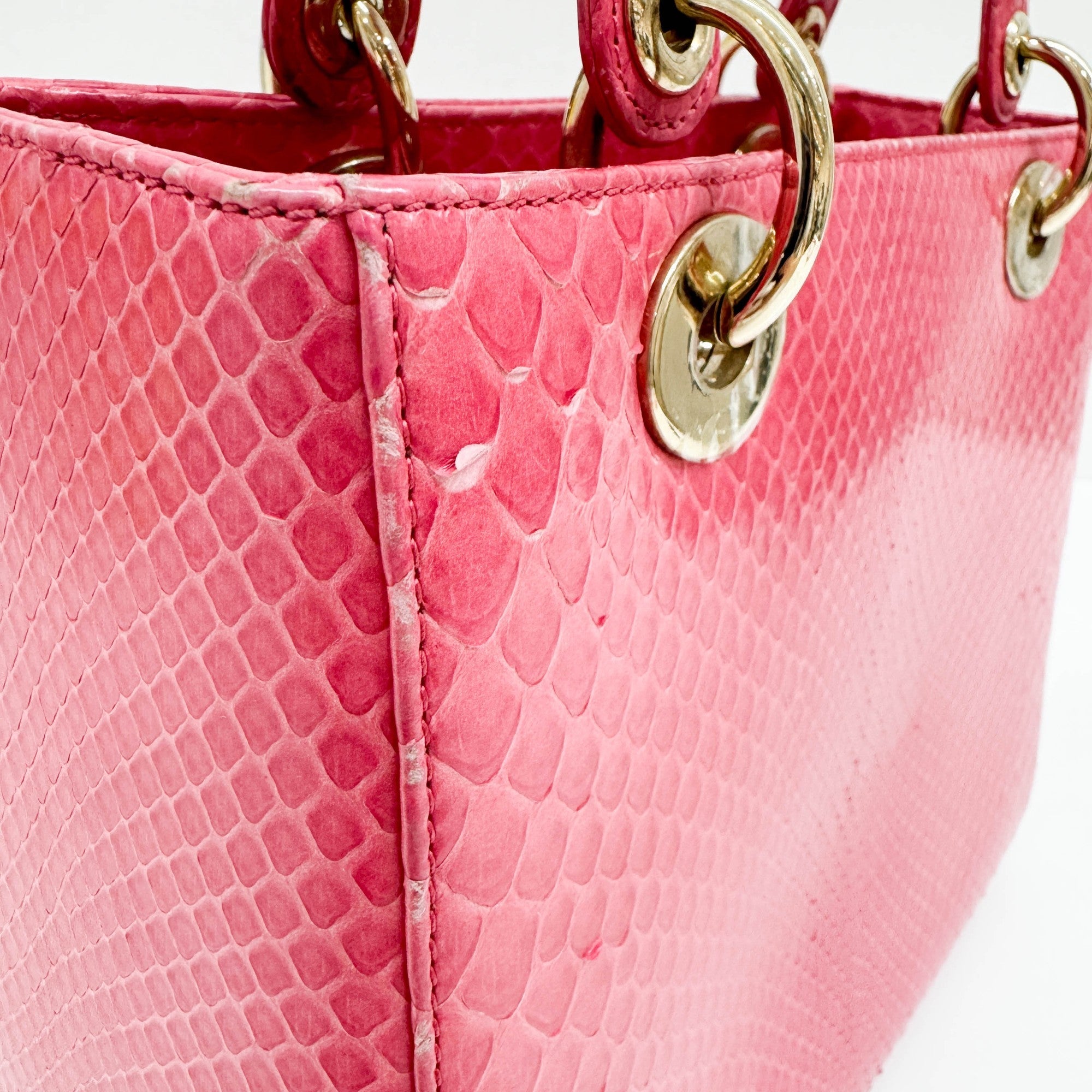 Lady Dior Pink Python Embossed Leather Two Way Bag
