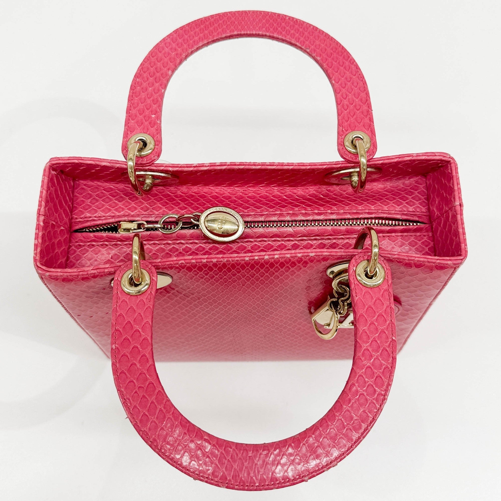 Lady Dior Pink Python Embossed Leather Two Way Bag