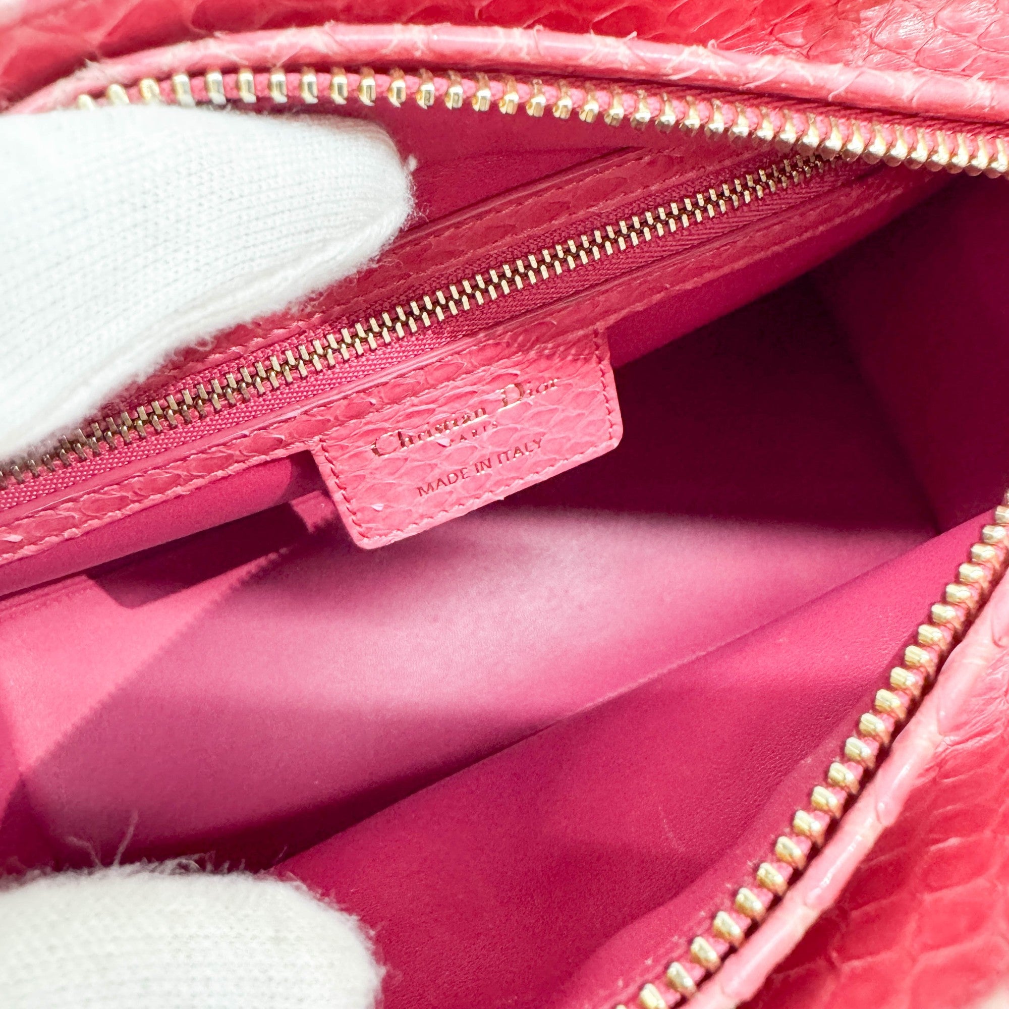 Lady Dior Pink Python Embossed Leather Two Way Bag