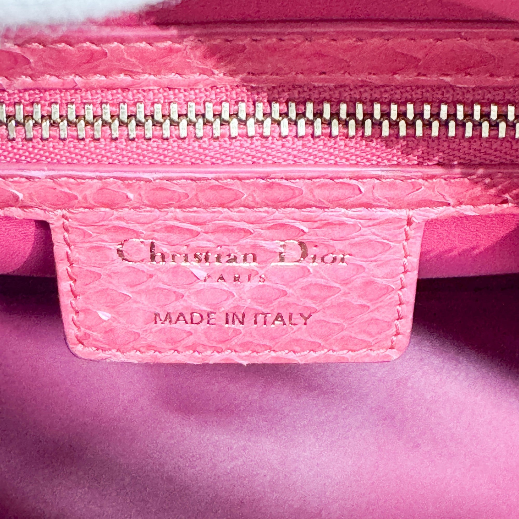 Lady Dior Pink Python Embossed Leather Two Way Bag