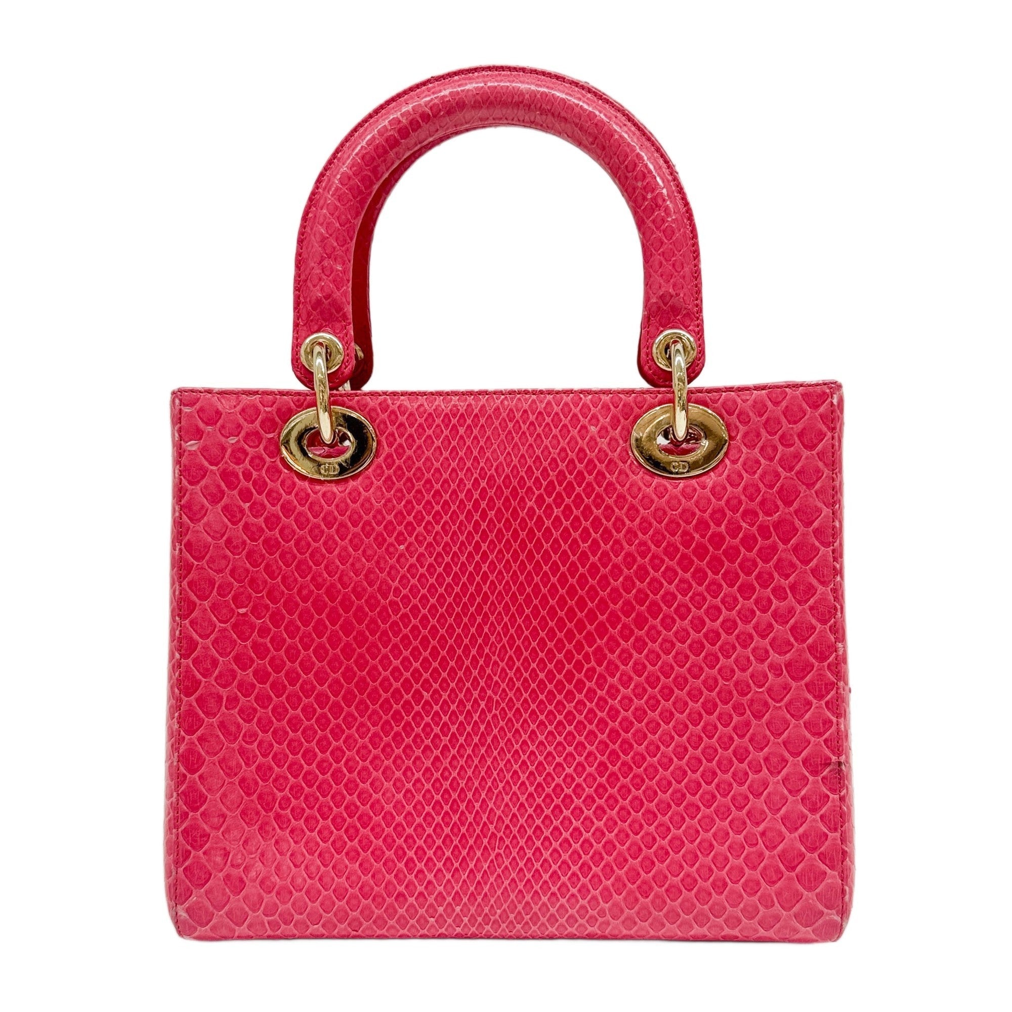 Lady Dior Pink Python Embossed Leather Two Way Bag