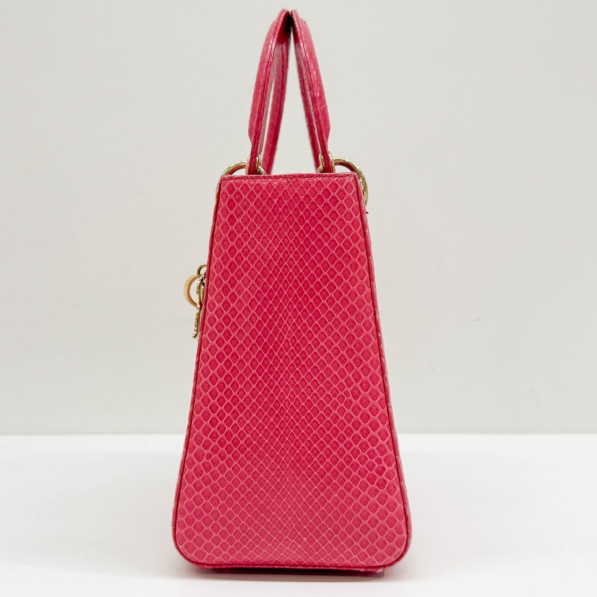 Lady Dior Pink Python Embossed Leather Two Way Bag