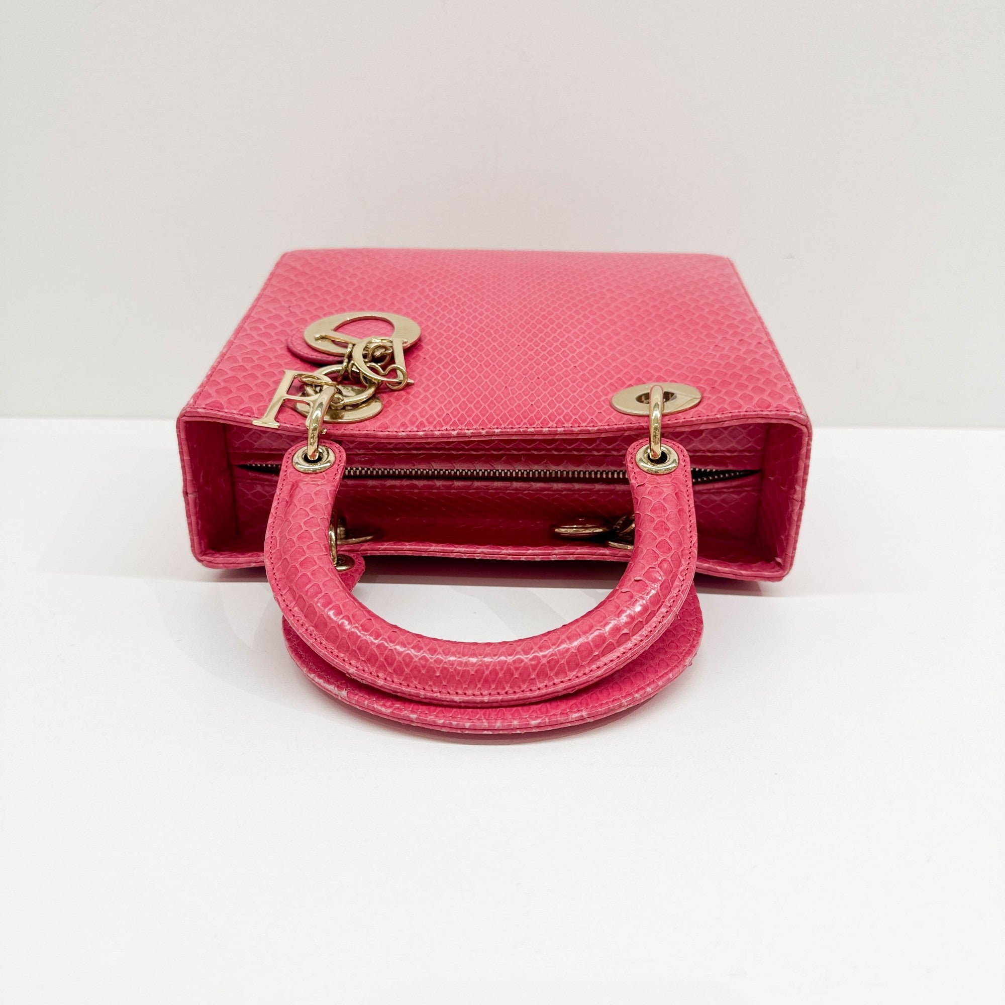 Lady Dior Pink Python Embossed Leather Two Way Bag