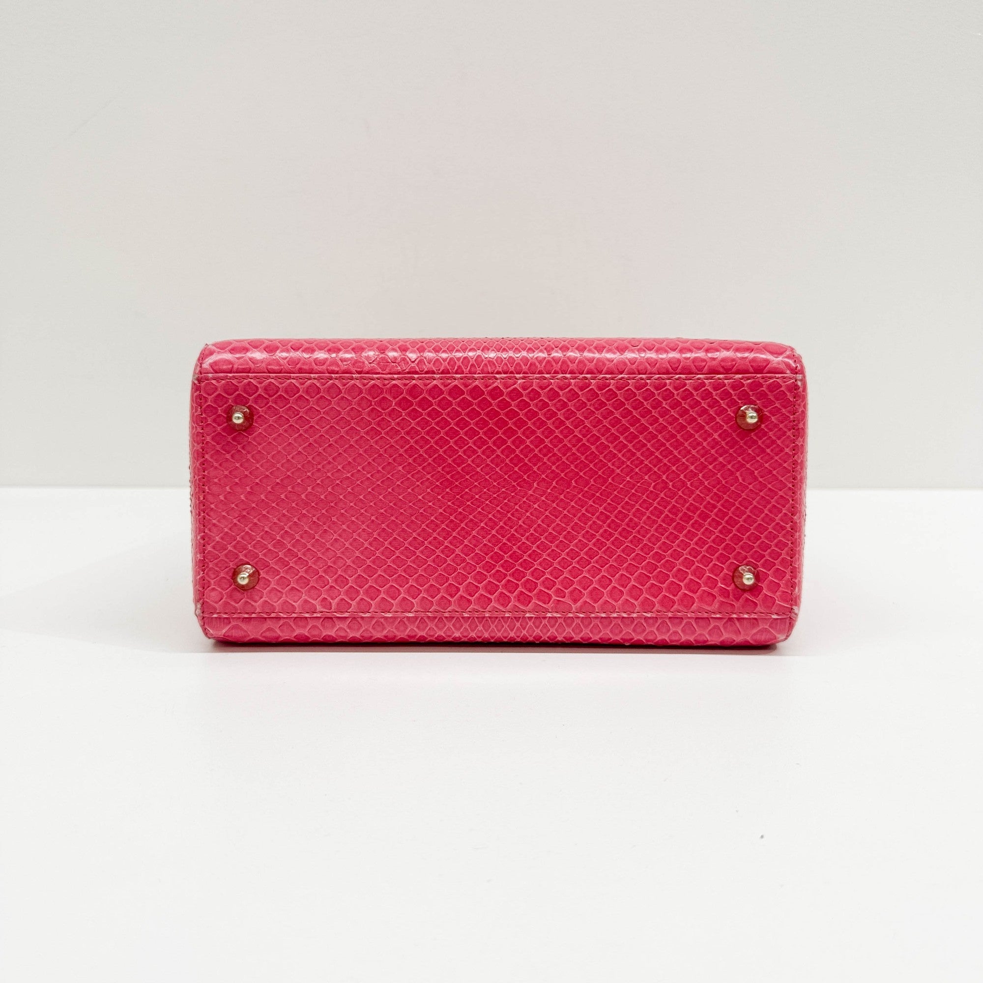 Lady Dior Pink Python Embossed Leather Two Way Bag