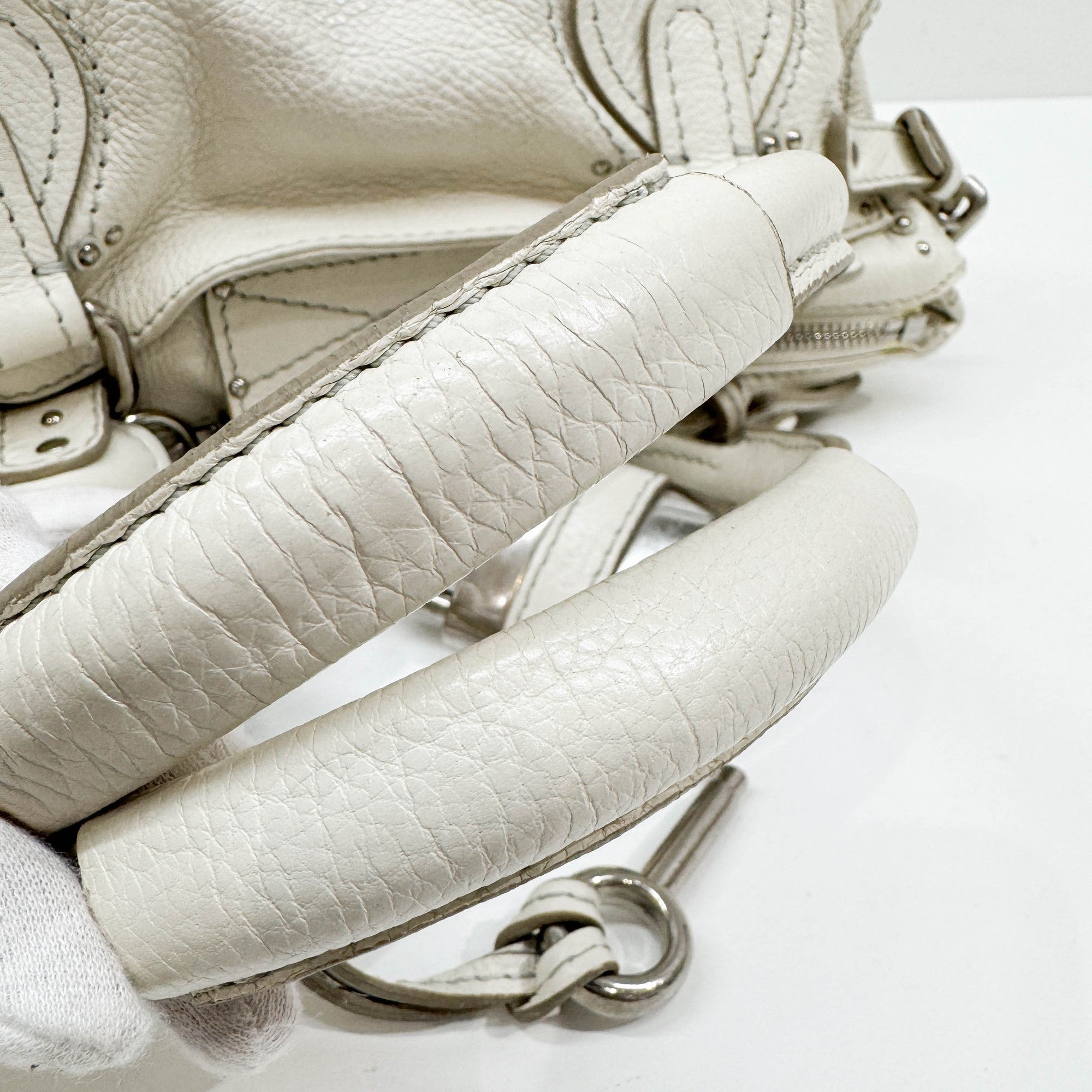 Paddington Silver Hardware White Leather Shoulder Bag