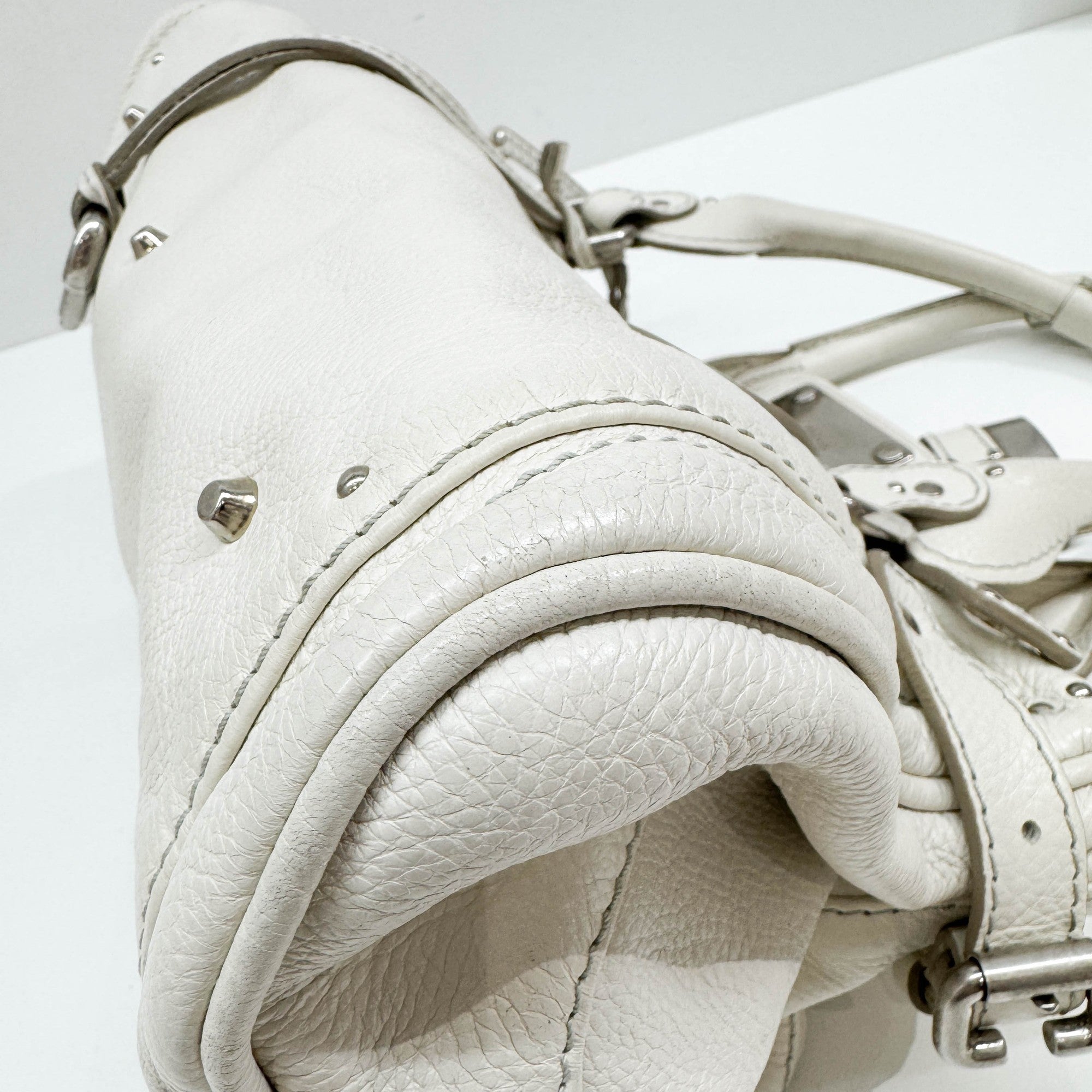 Paddington Silver Hardware White Leather Shoulder Bag