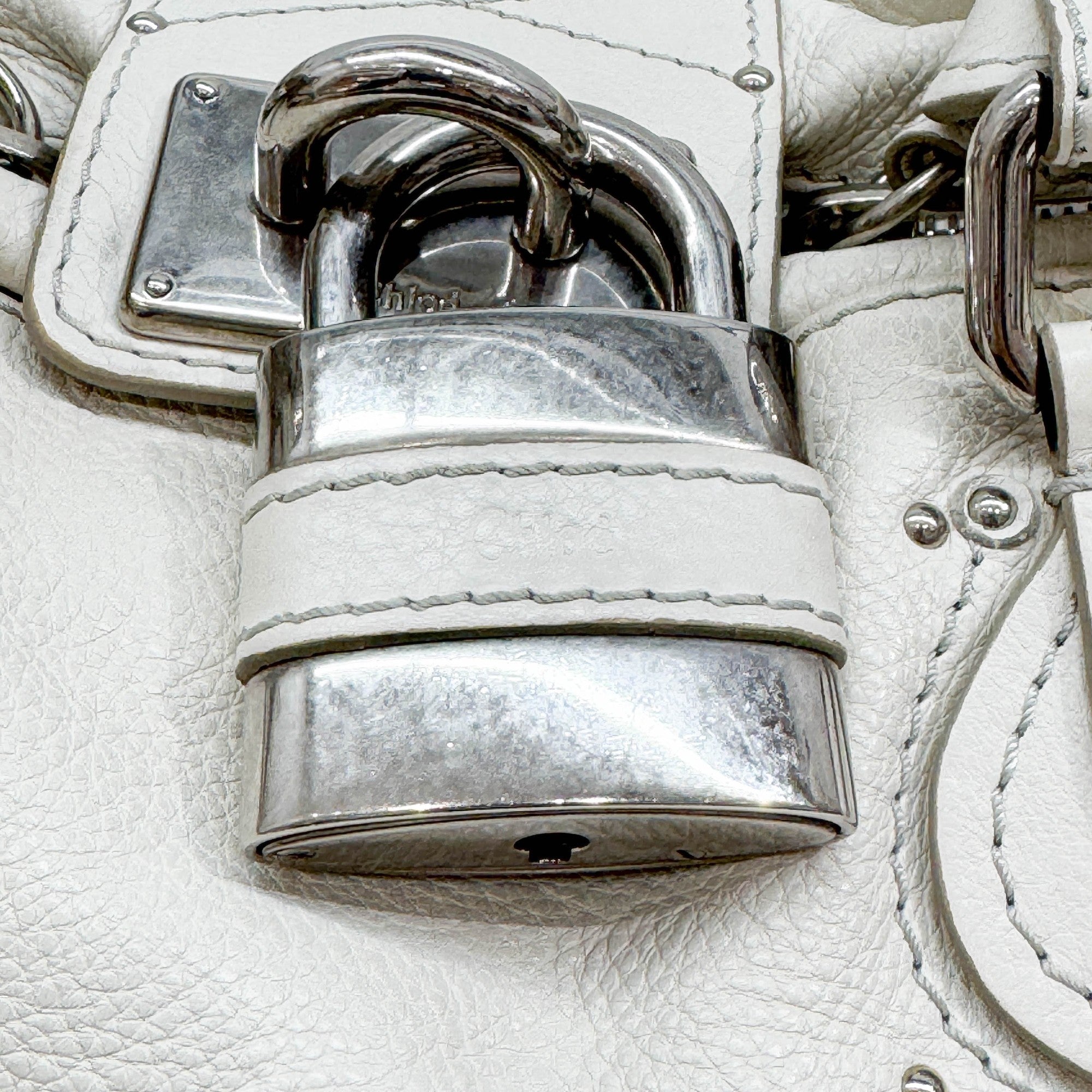 Paddington Silver Hardware White Leather Shoulder Bag